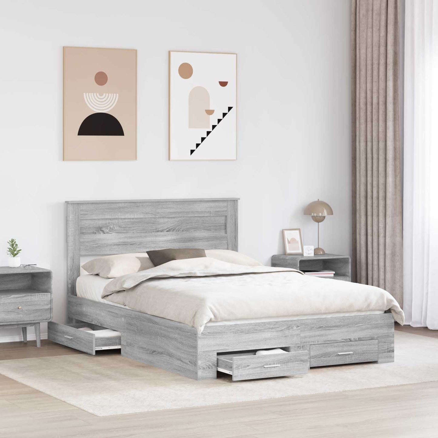 Bed Frame with Drawer Grey Sonoma 160 x 200 cm Engineered Wood