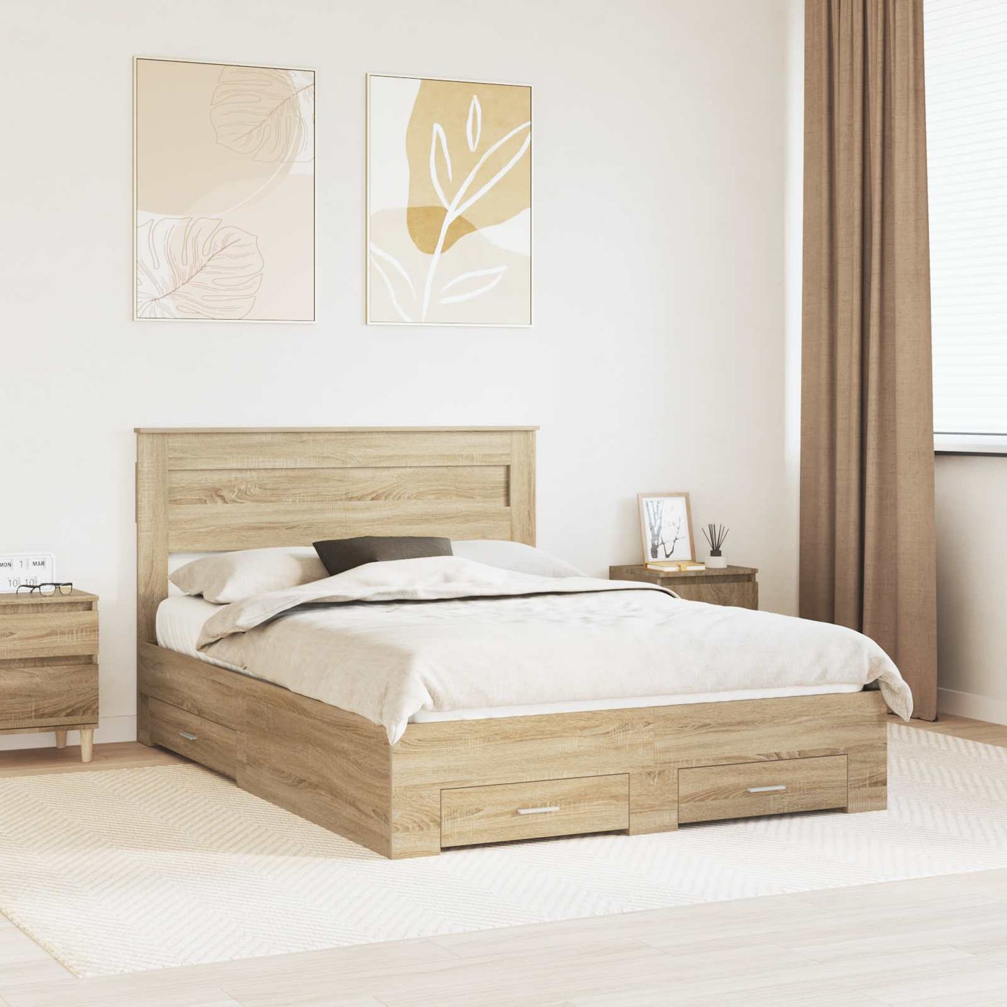 Bed Frame with Drawer Sonoma Oak 140 x 190 cm Engineered Wood