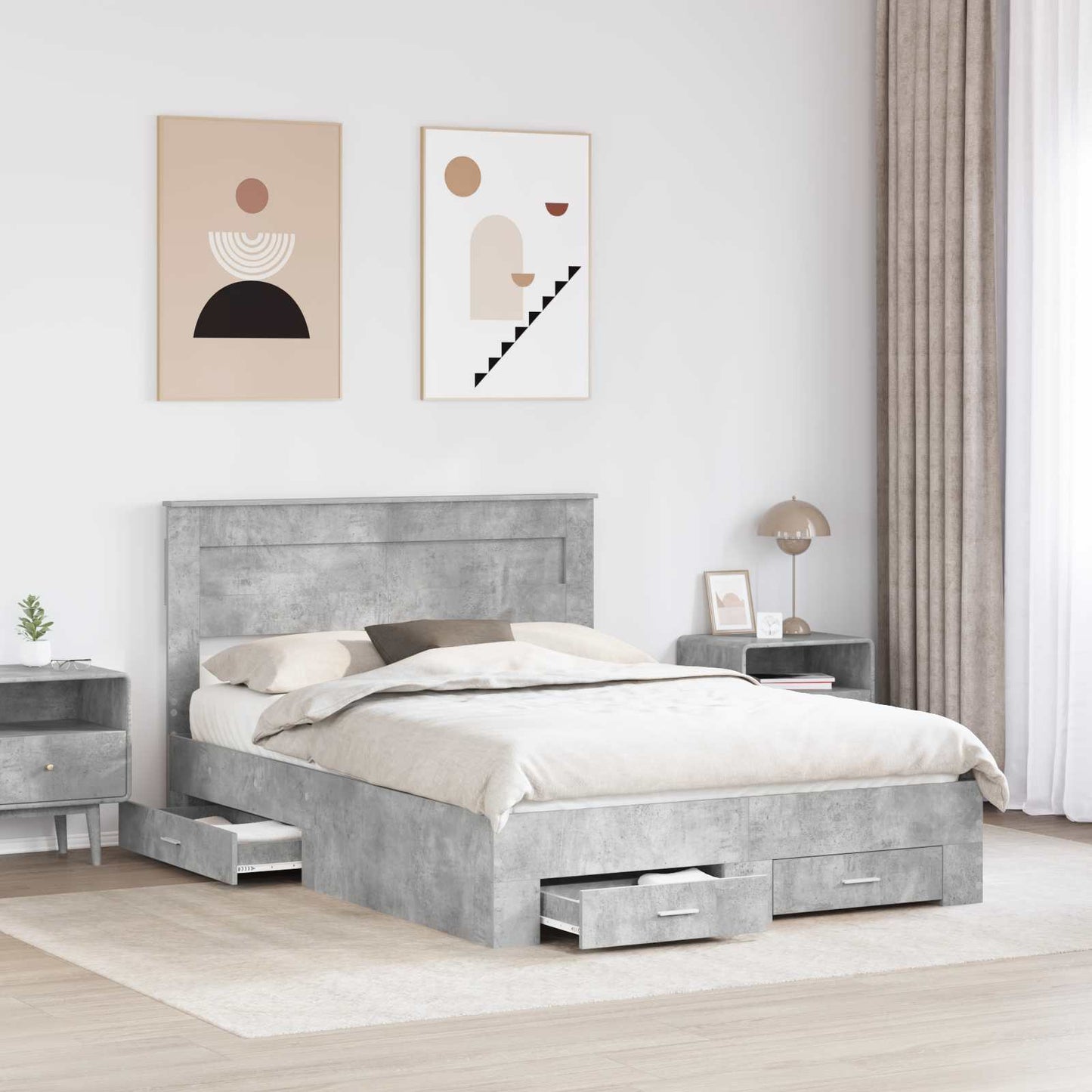 Bed Frame Concrete Grey 140 x 190 cm Engineered Wood