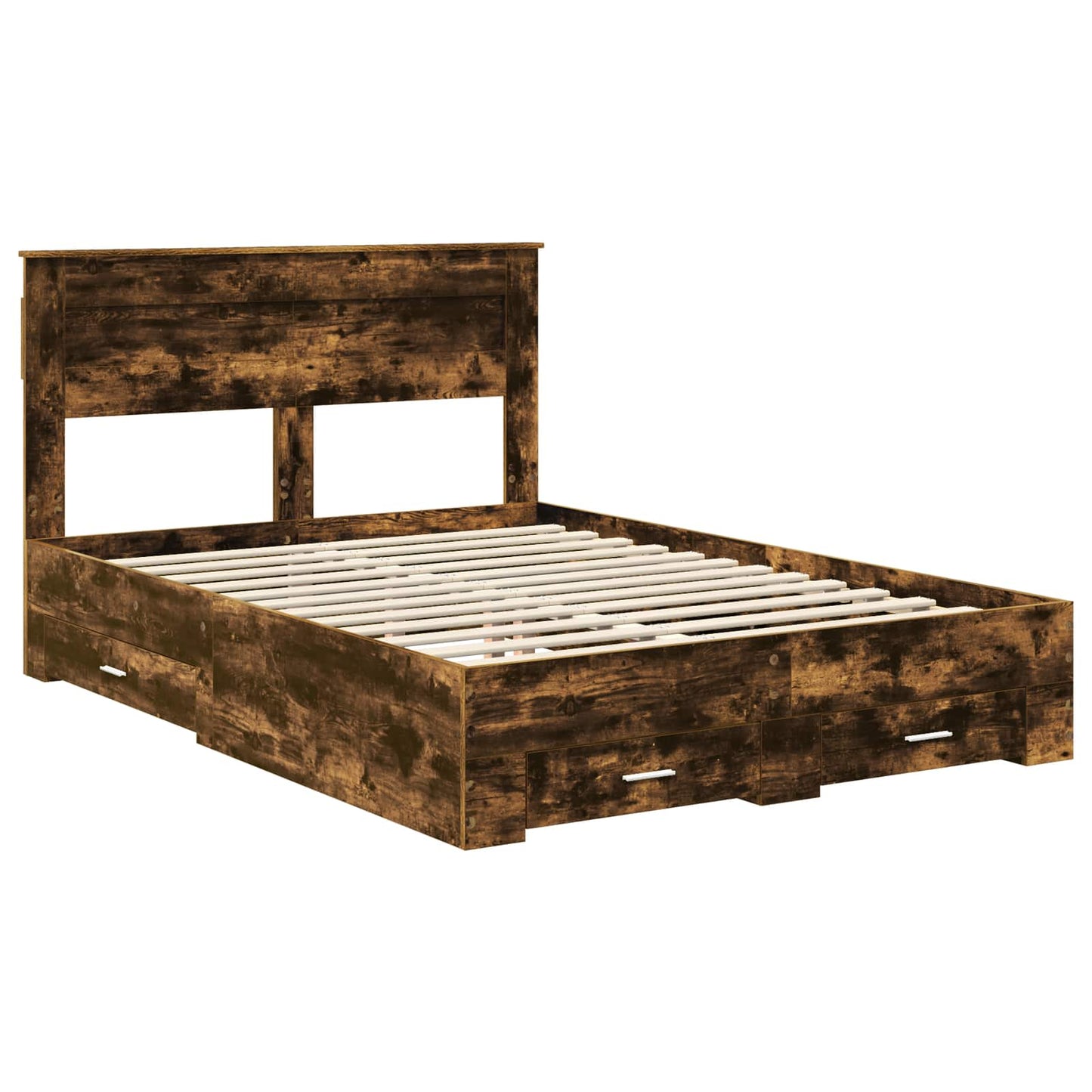 Bed Frame with Drawer Smoked Oak 140 x 190 cm Engineered Wood