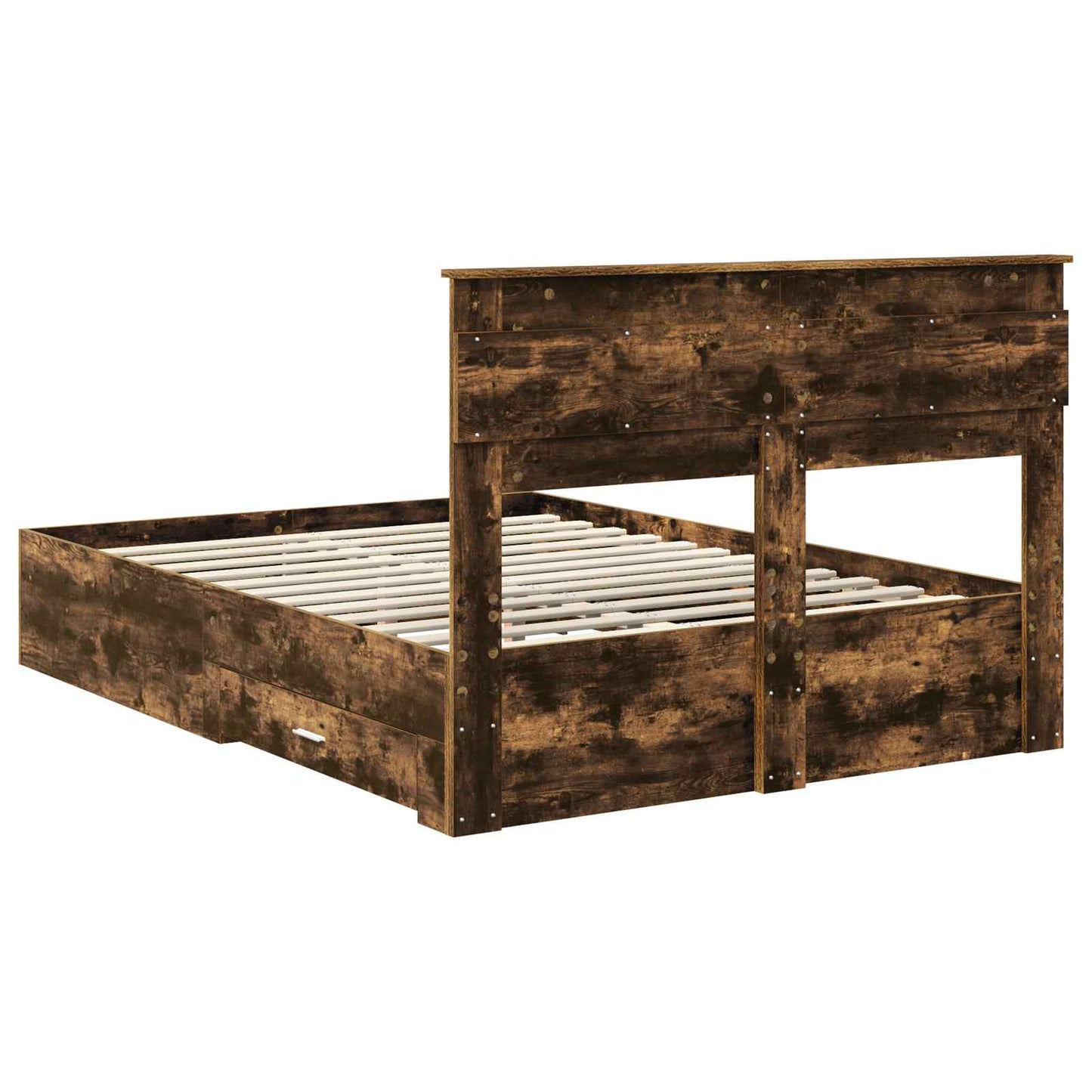 Bed Frame with Drawer Smoked Oak 140 x 190 cm Engineered Wood