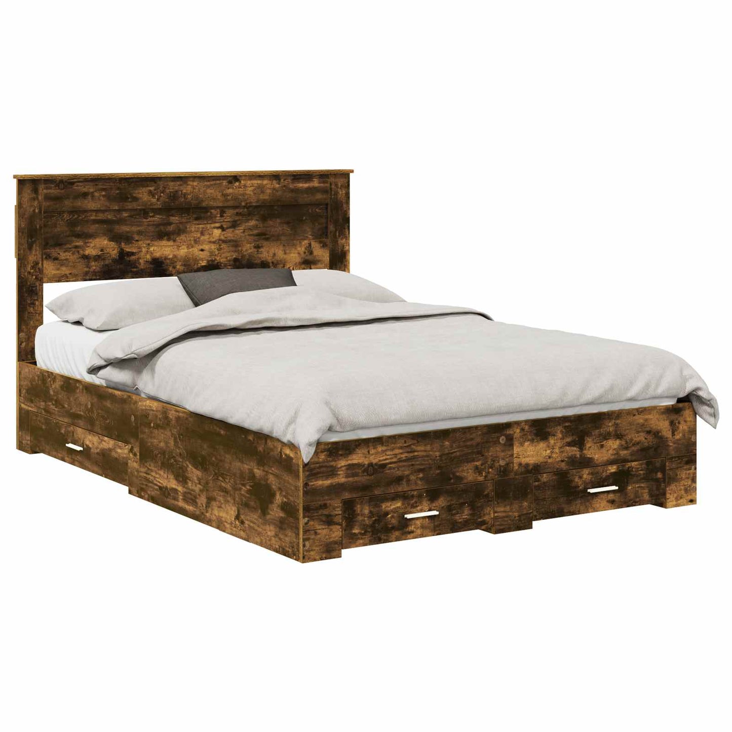 Bed Frame with Drawer Smoked Oak 140 x 200 cm Engineered Wood