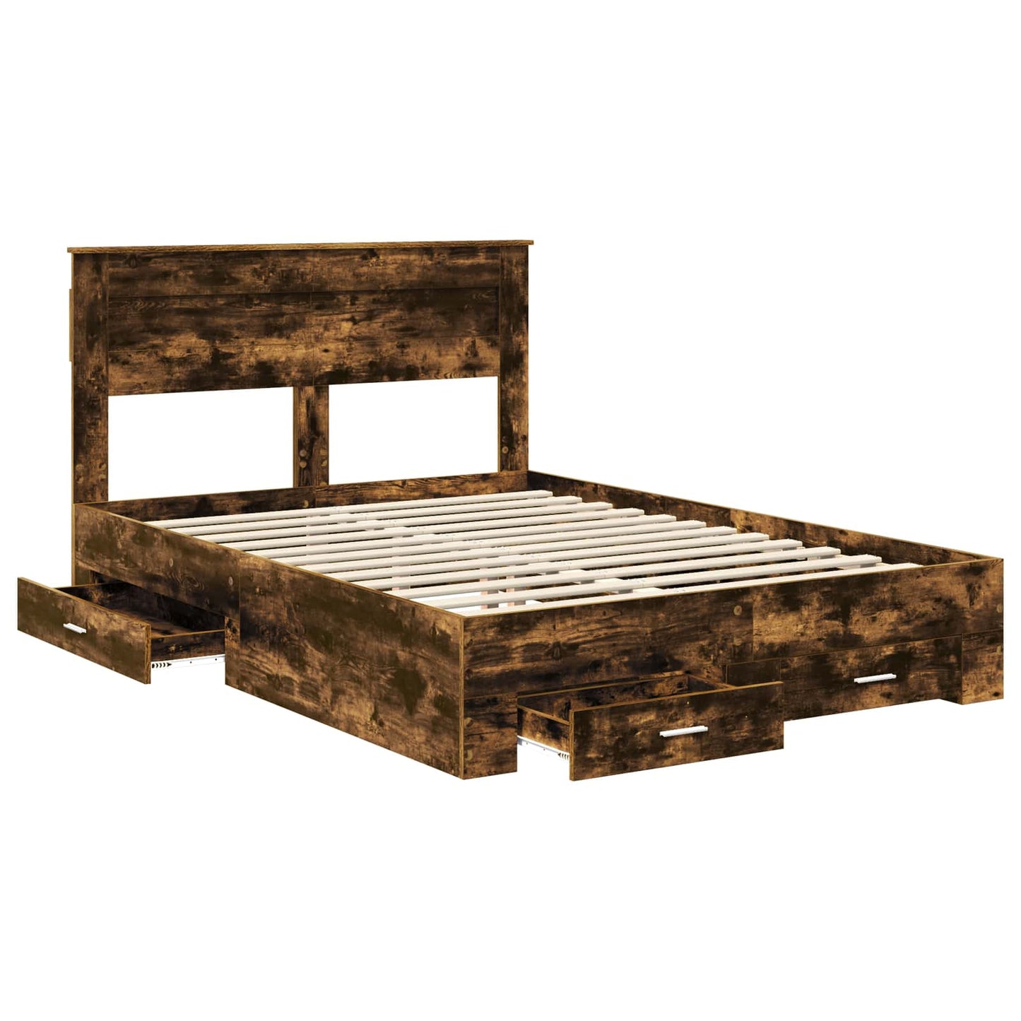 Bed Frame with Drawer Smoked Oak 140 x 200 cm Engineered Wood