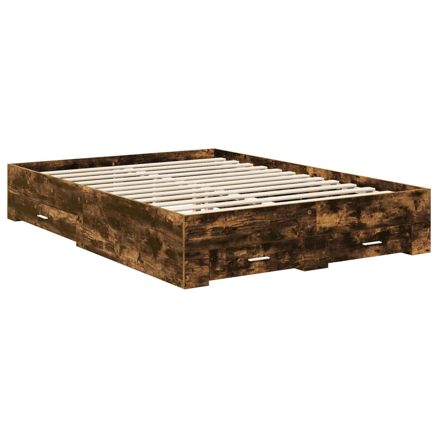 Bed Frame with Drawer Smoked Oak 140 x 200 cm Engineered Wood