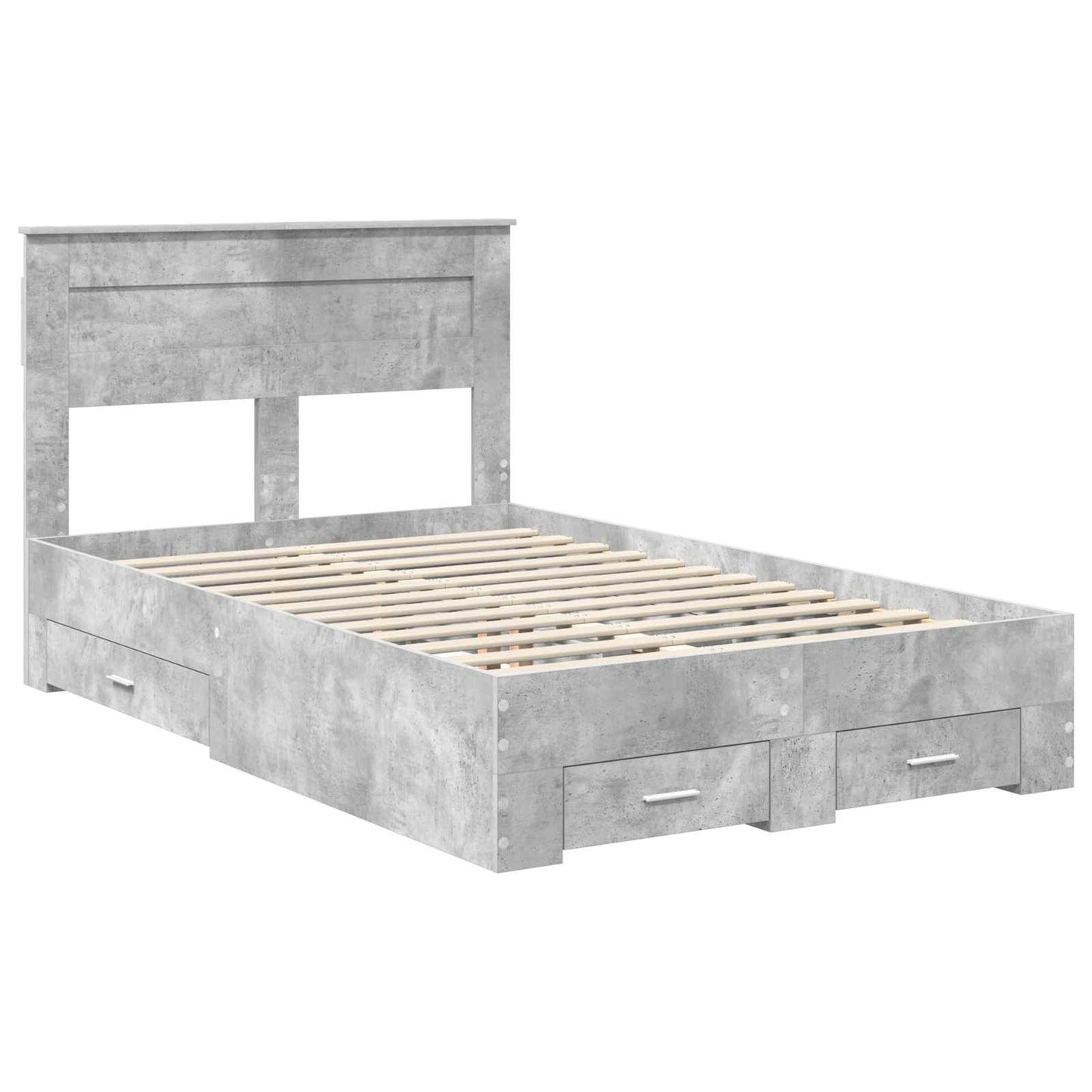 Bed Frame Concrete Grey 135 x 190 cm Engineered Wood