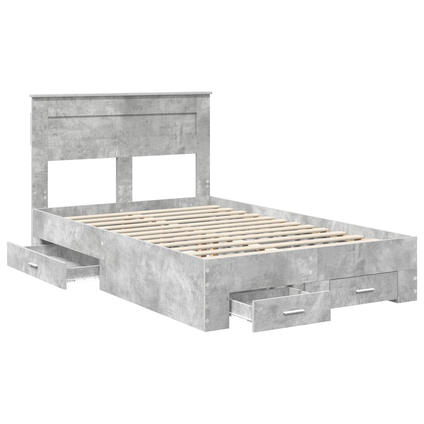Bed Frame Concrete Grey 135 x 190 cm Engineered Wood