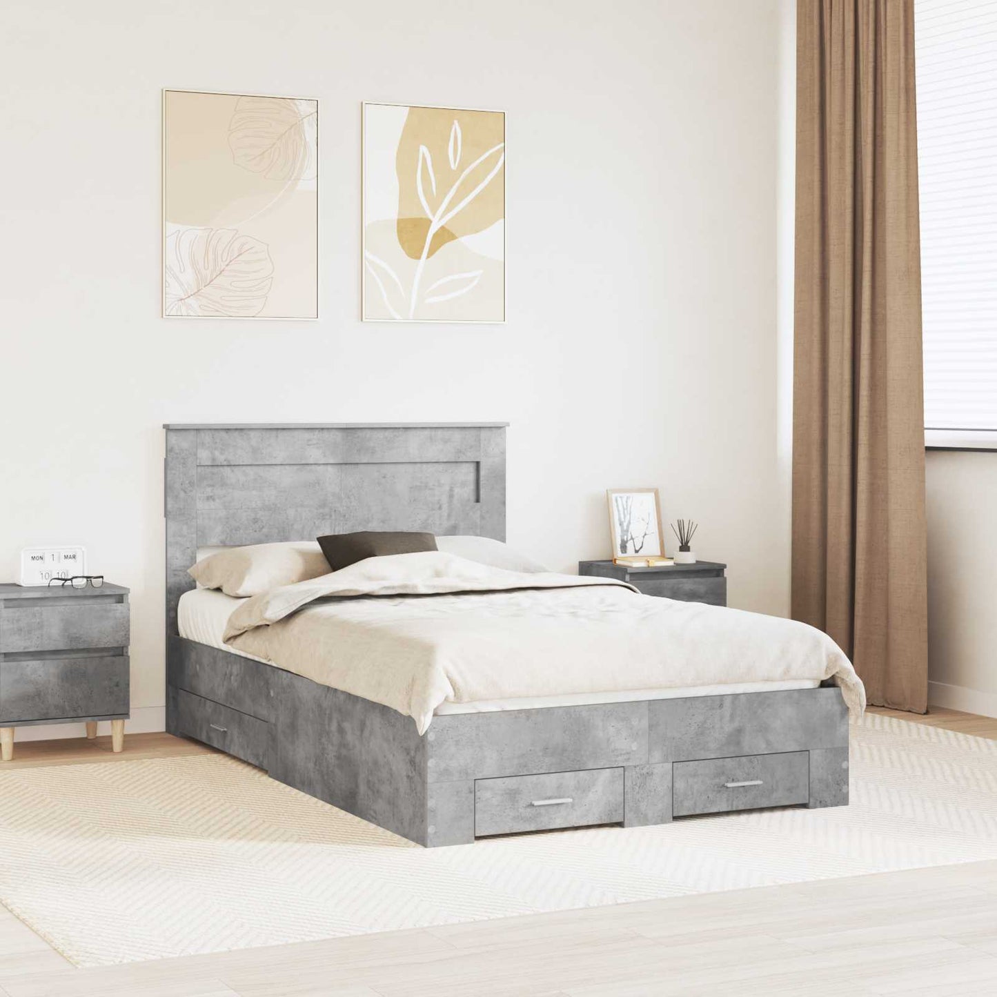 Bed Frame Concrete Grey 120 x 190 cm Engineered Wood
