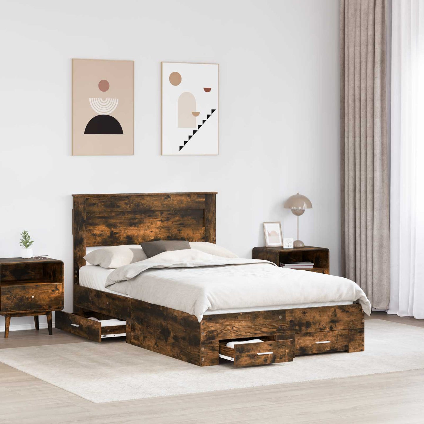 Bed Frame with Drawer Smoked Oak 120 x 190 cm Engineered Wood