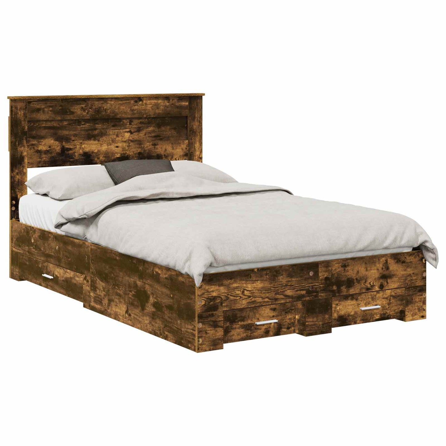 Bed Frame with Drawer Smoked Oak 120 x 190 cm Engineered Wood