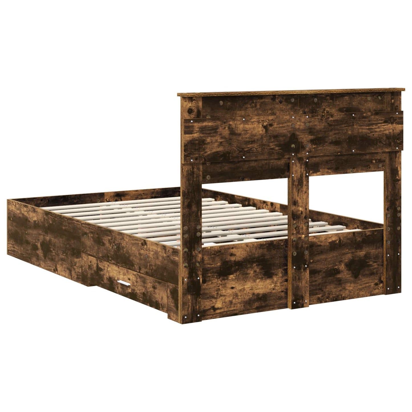 Bed Frame with Drawer Smoked Oak 120 x 190 cm Engineered Wood