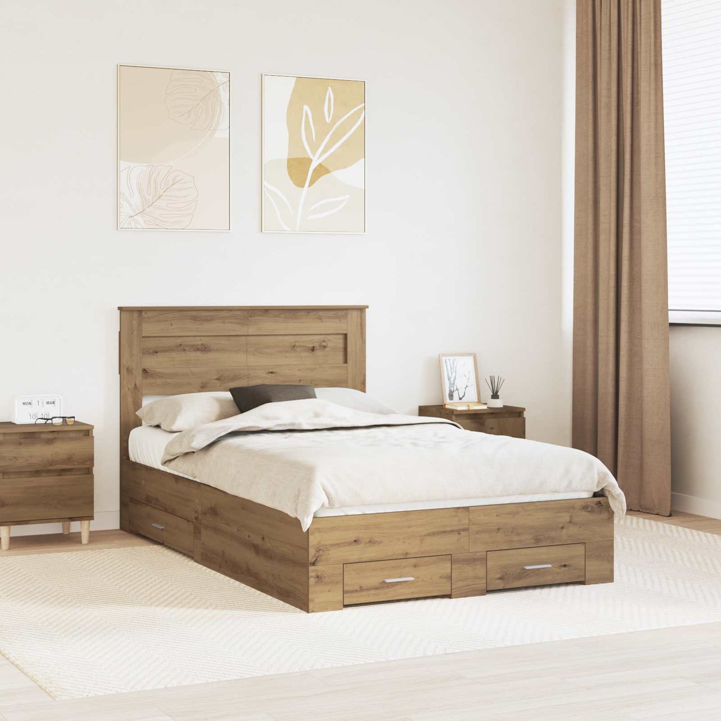 Bed Frame with Drawer Artisan Oak 120 x 190 cm Engineered Wood