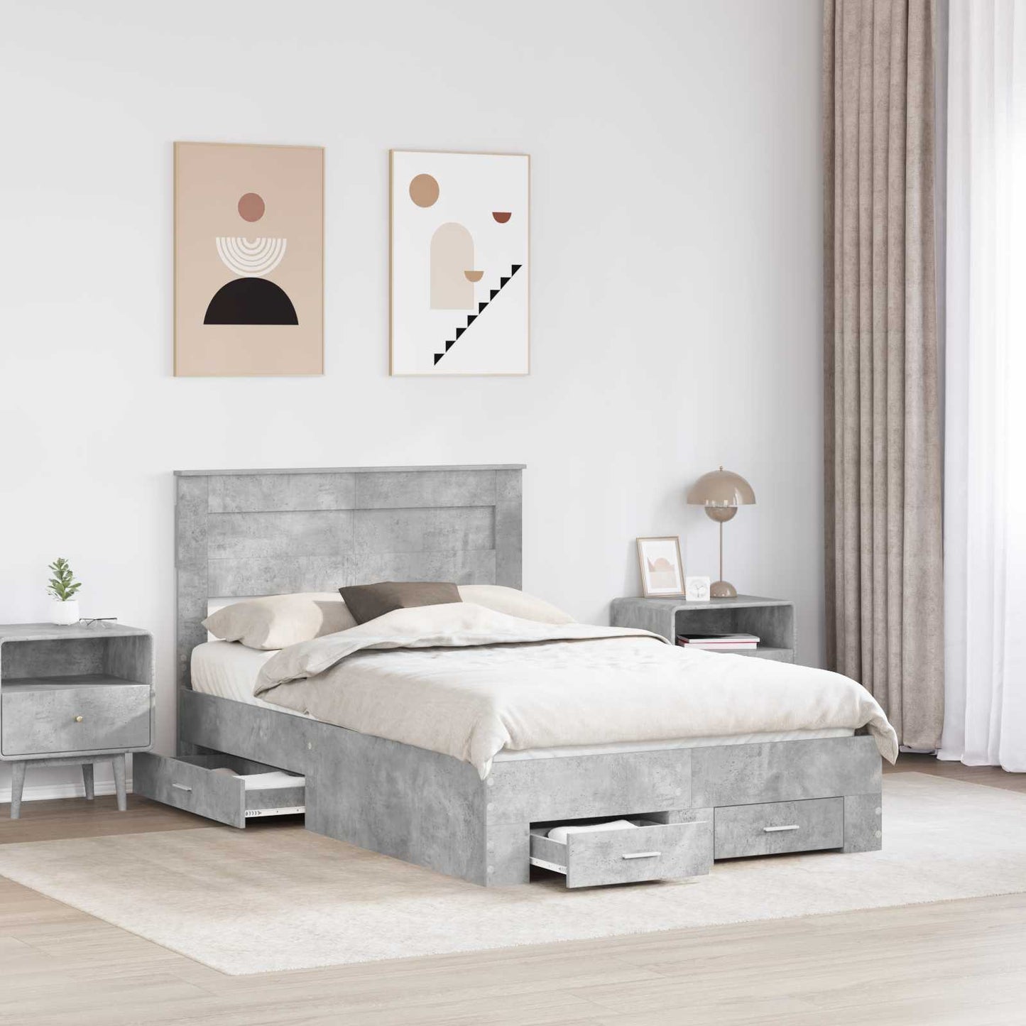 Bed Frame Concrete Grey 120 x 200 cm Engineered Wood