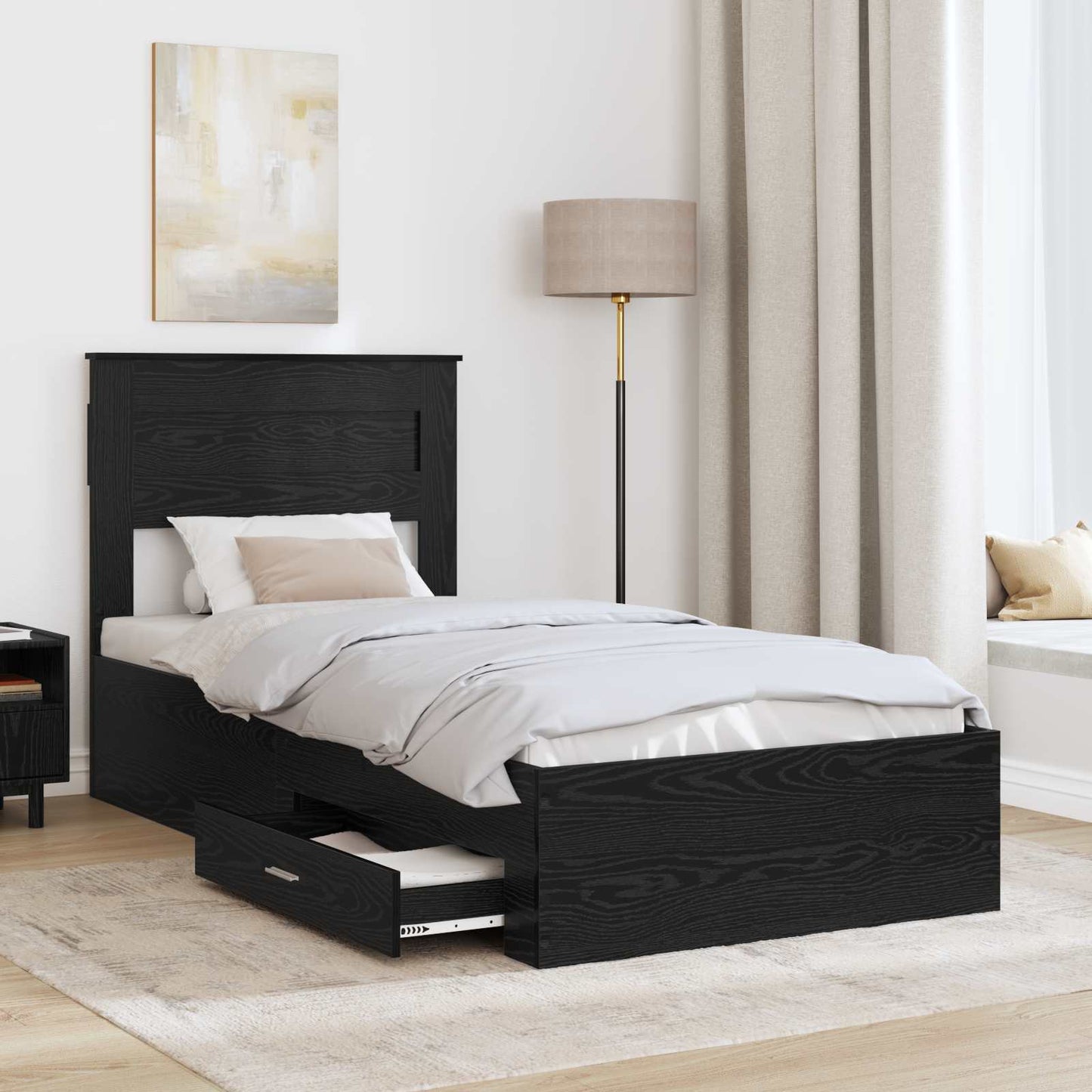 Bed Frame with Headboard Black Oak 100 x 200 cm Engineered Wood