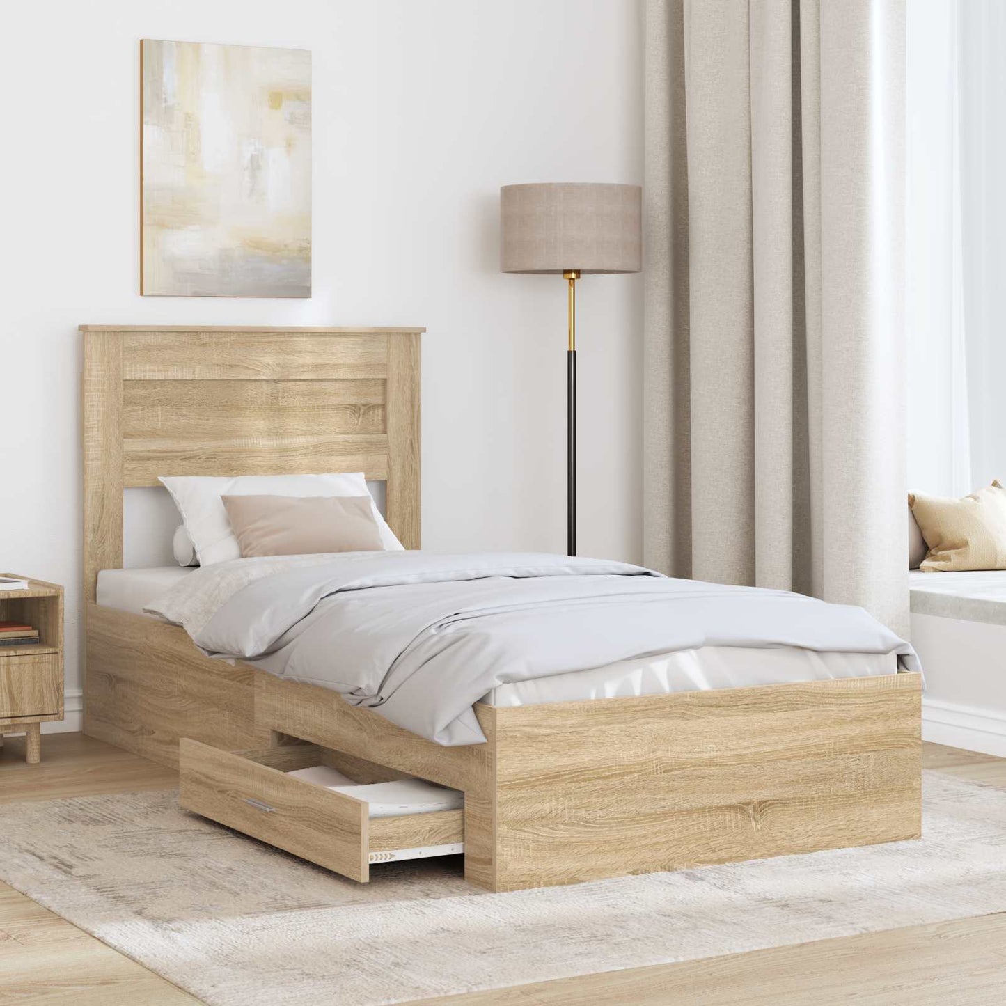 Bed Frame with Drawer Sonoma Oak 100 x 200 cm Engineered Wood