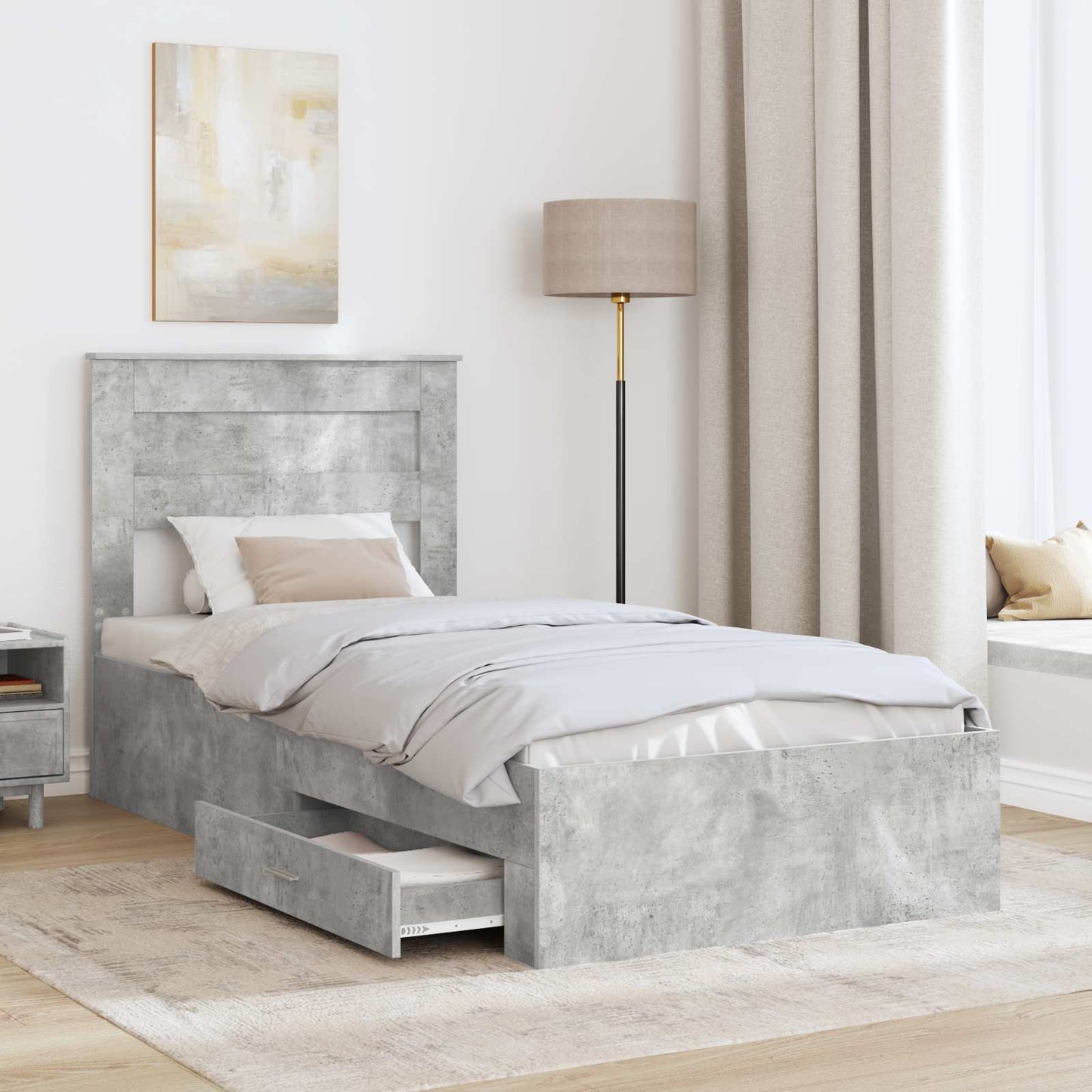 Bed Frame Concrete Grey 100 x 200 cm Engineered Wood