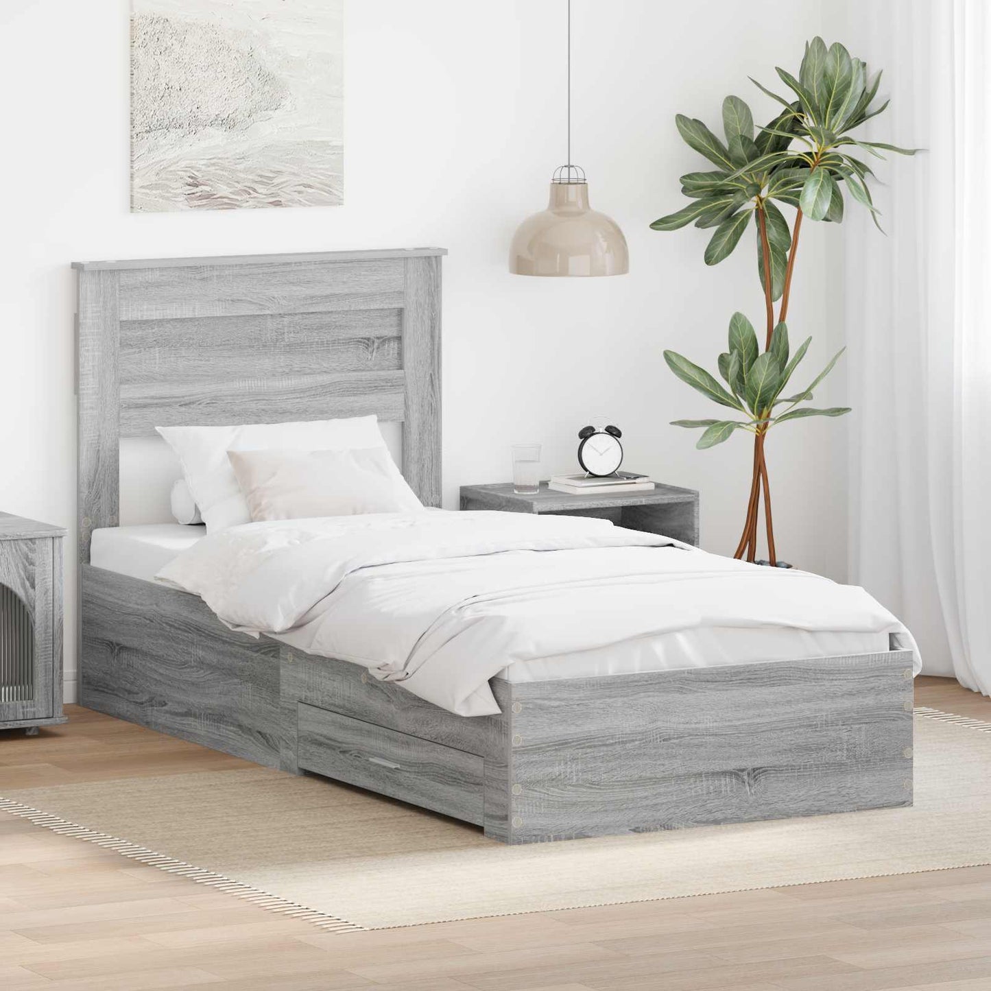 Bed Frame with Drawer Grey Sonoma 100 x 200 cm Engineered Wood
