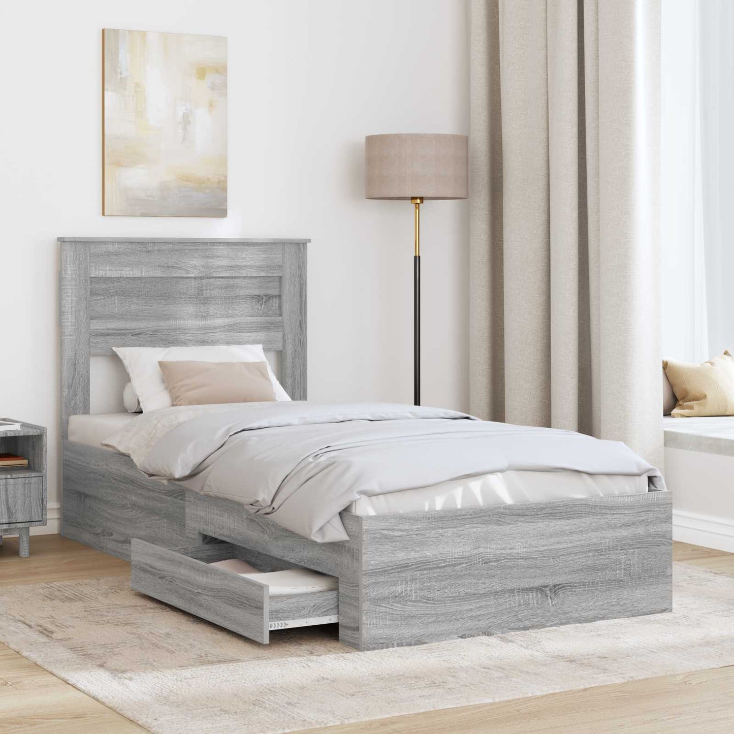 Bed Frame with Drawer Grey Sonoma 100 x 200 cm Engineered Wood