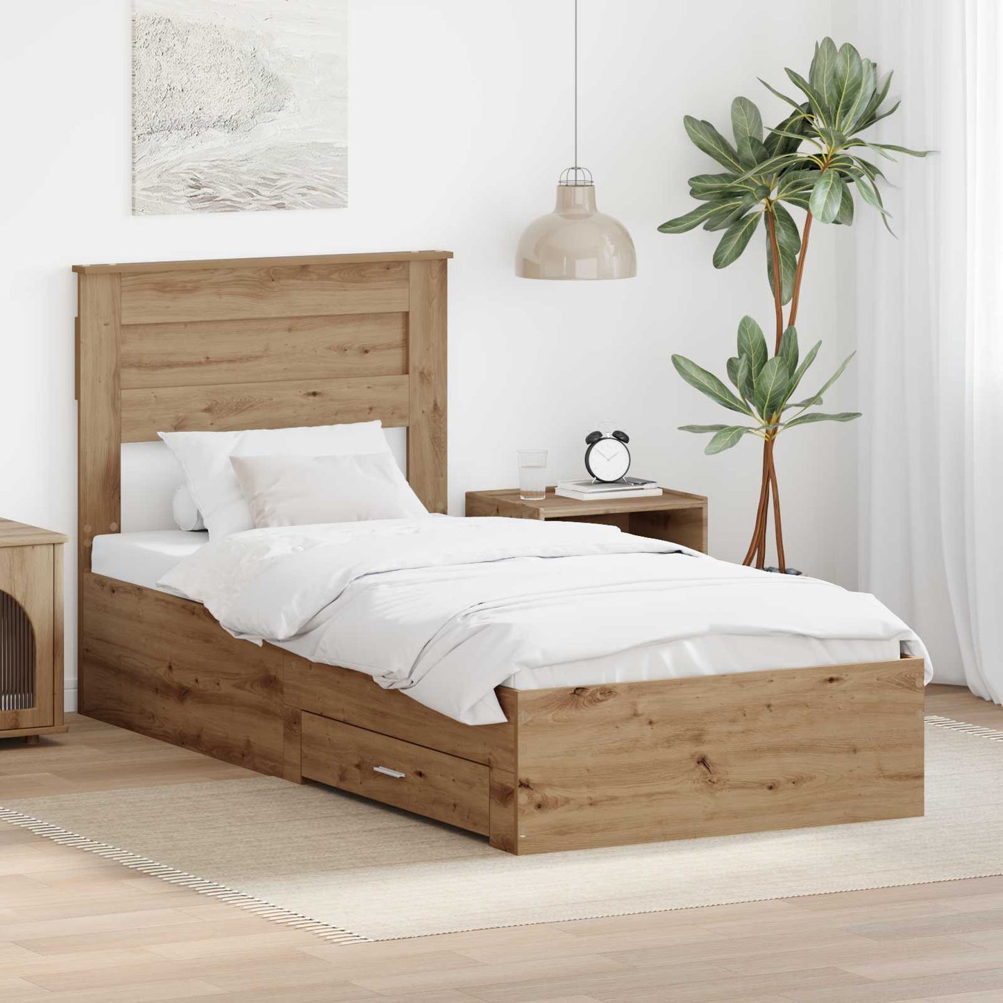 Bed Frame with Drawer Artisan Oak 100 x 200 cm Engineered Wood