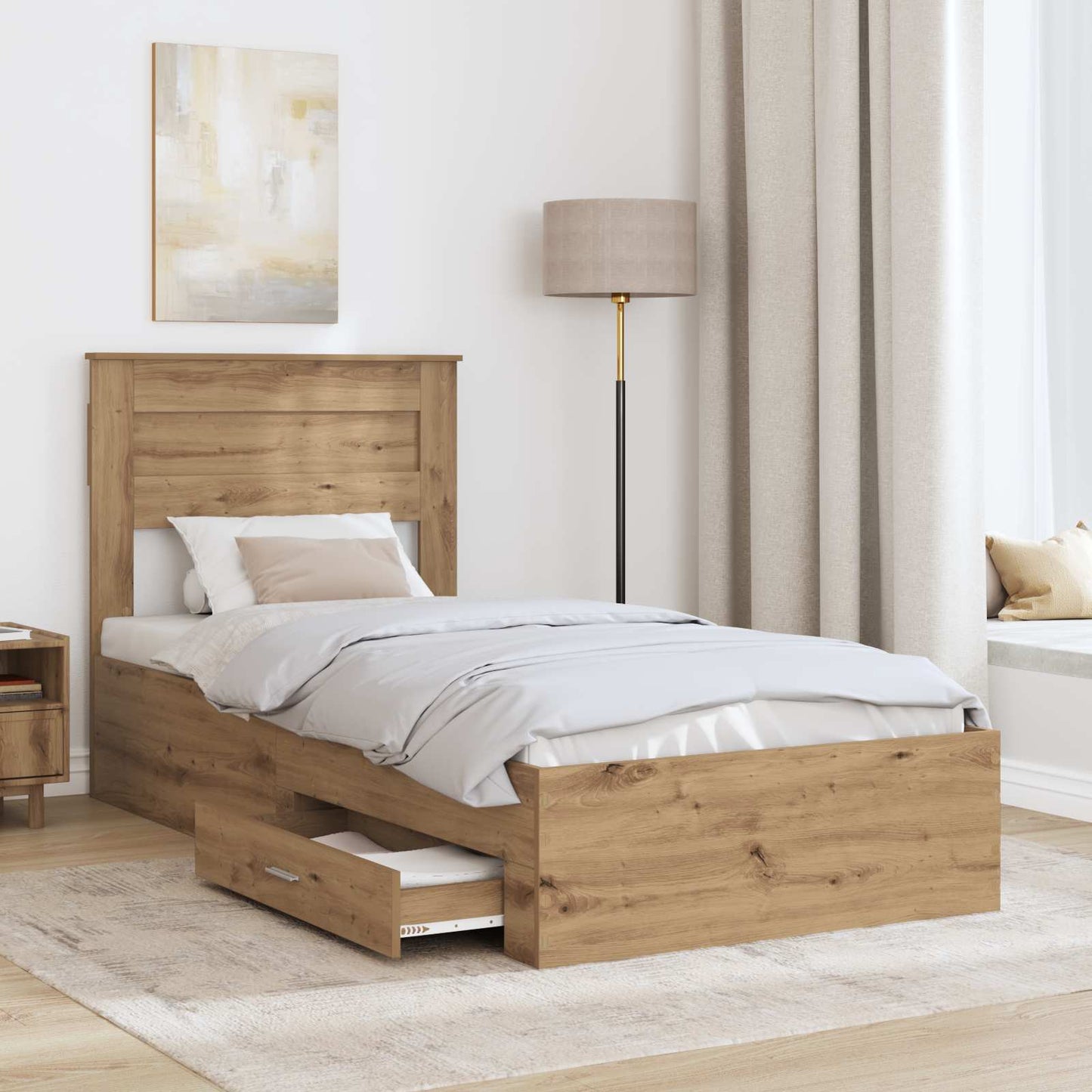 Bed Frame with Drawer Artisan Oak 90 x 190 cm Engineered Wood