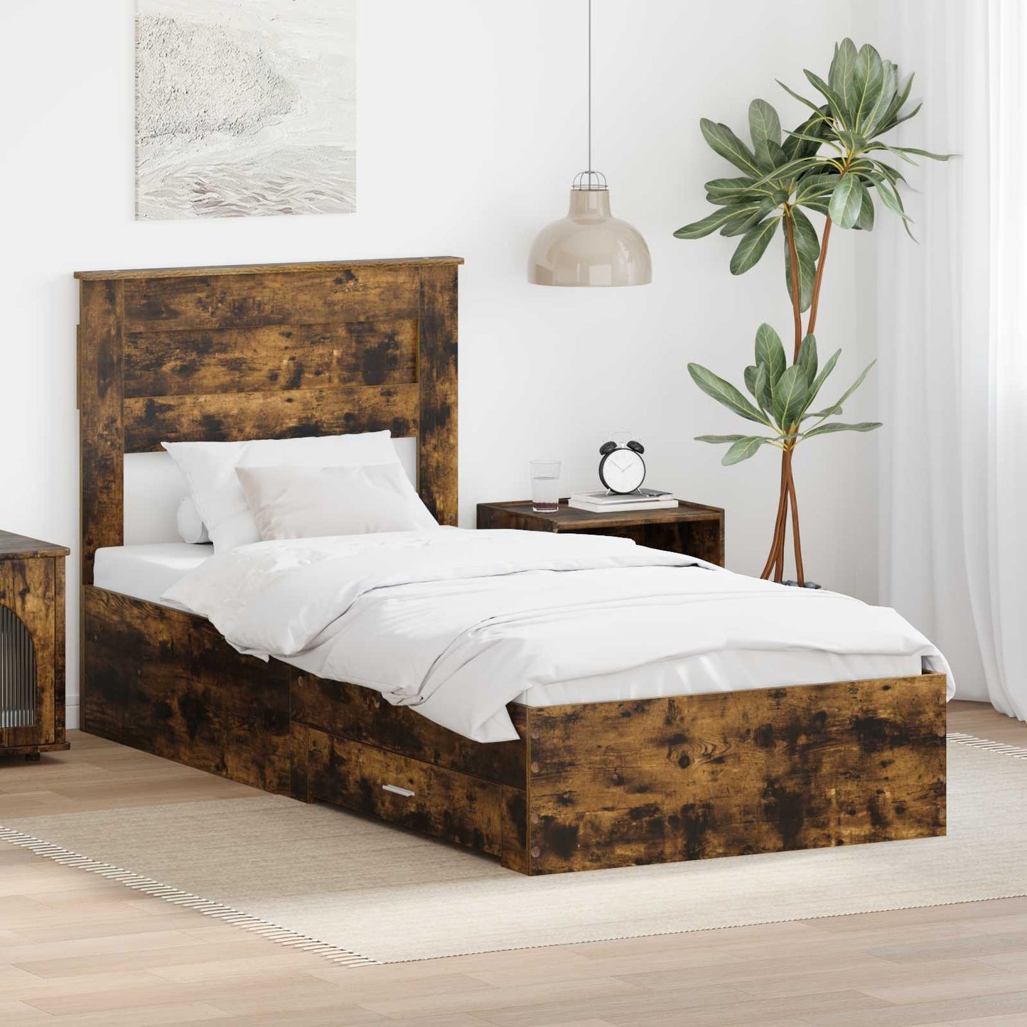 Bed Frame with Headboard Smoked Oak 90 x 200 cm Engineered Wood