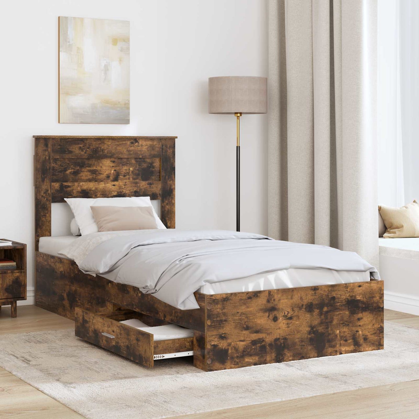 Bed Frame with Headboard Smoked Oak 90 x 200 cm Engineered Wood