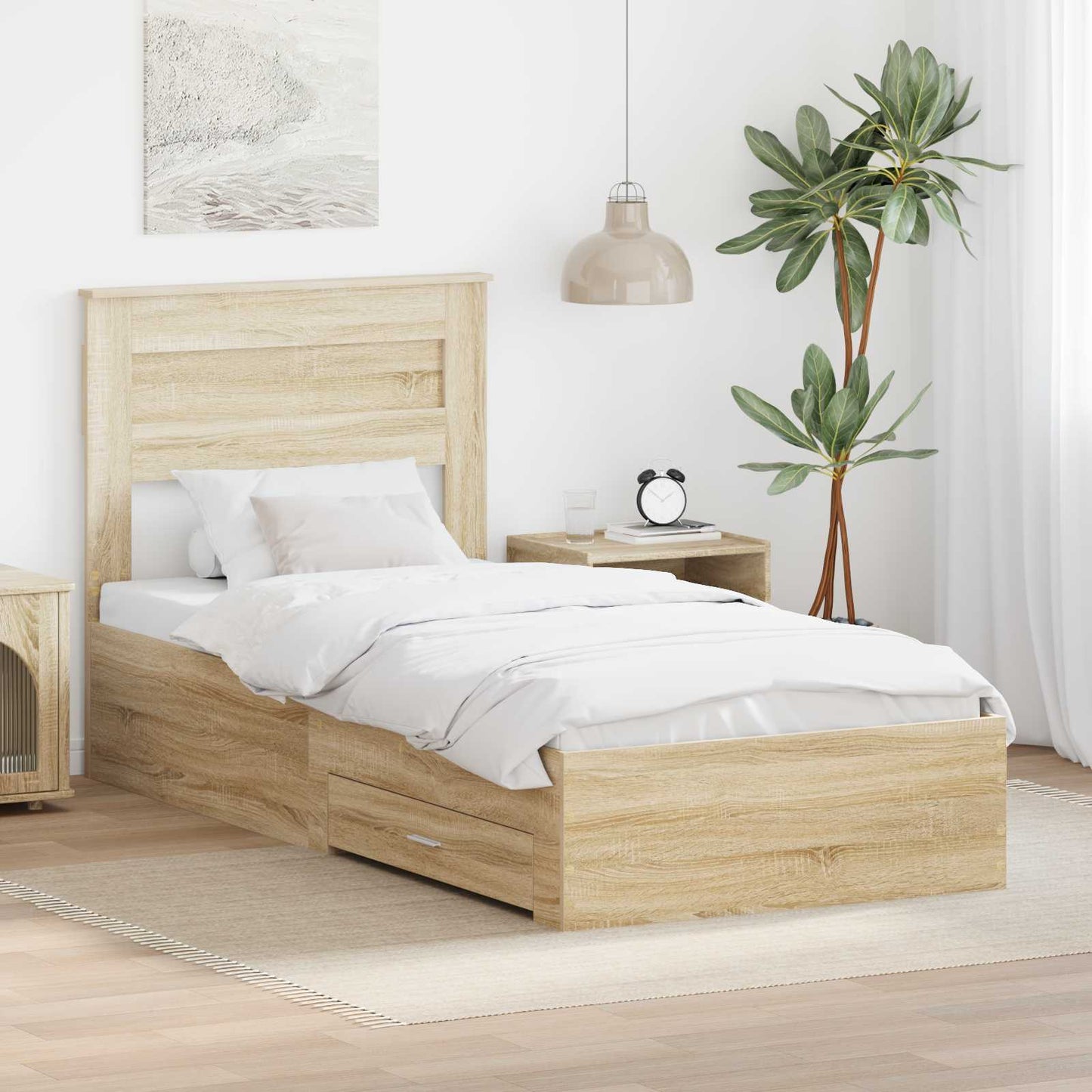 Bed Frame Sonoma Oak and Silver 75 x 190 cm Engineered Wood