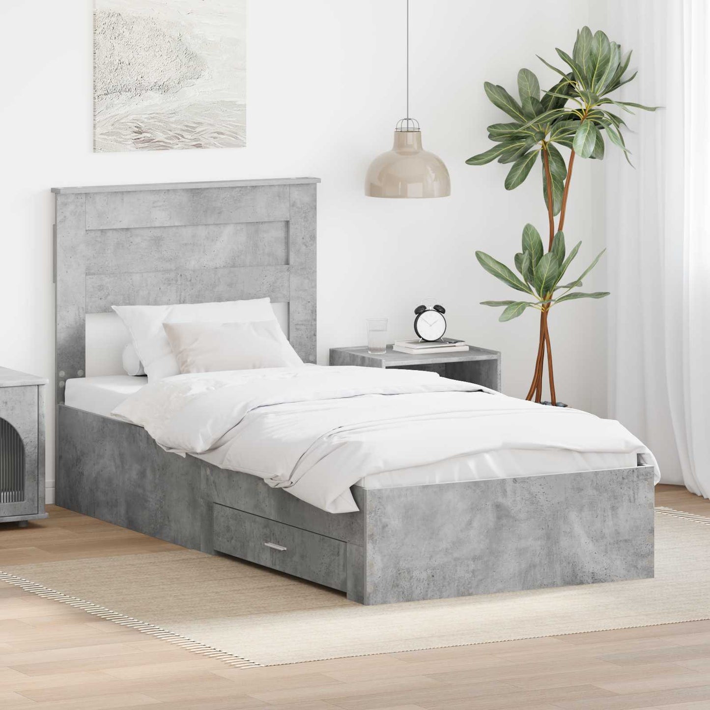 Bed Frame Concrete Grey and Silver 75 x 190 cm Engineered Wood