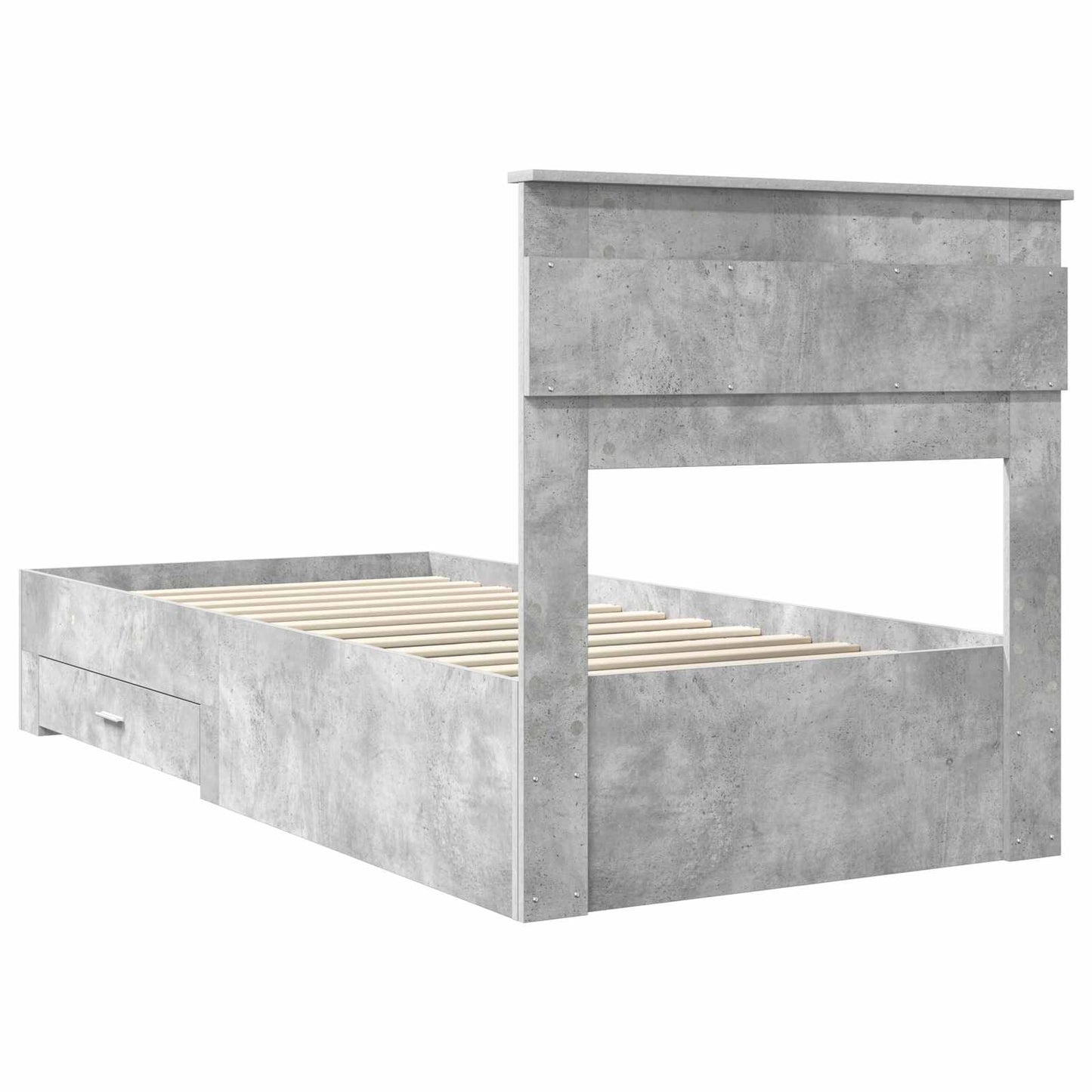 Bed Frame Concrete Grey and Silver 75 x 190 cm Engineered Wood