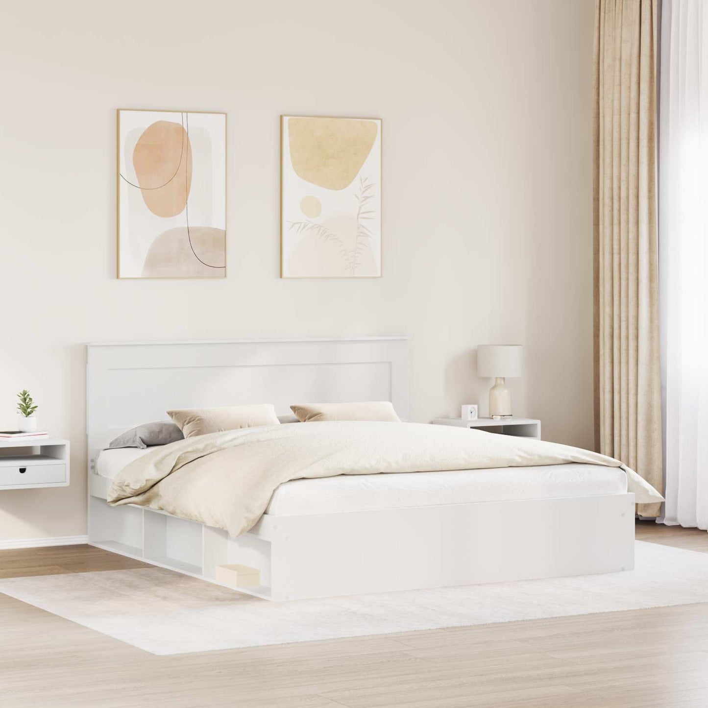 Bed Frame with Headboard White 200 x 200 cm Solid Pine Wood