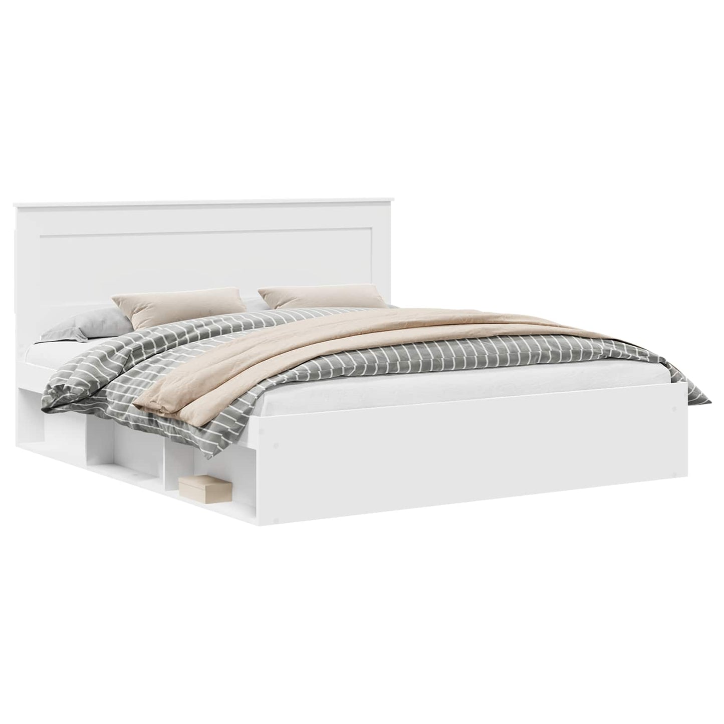 Bed Frame with Headboard White 200 x 200 cm Solid Pine Wood