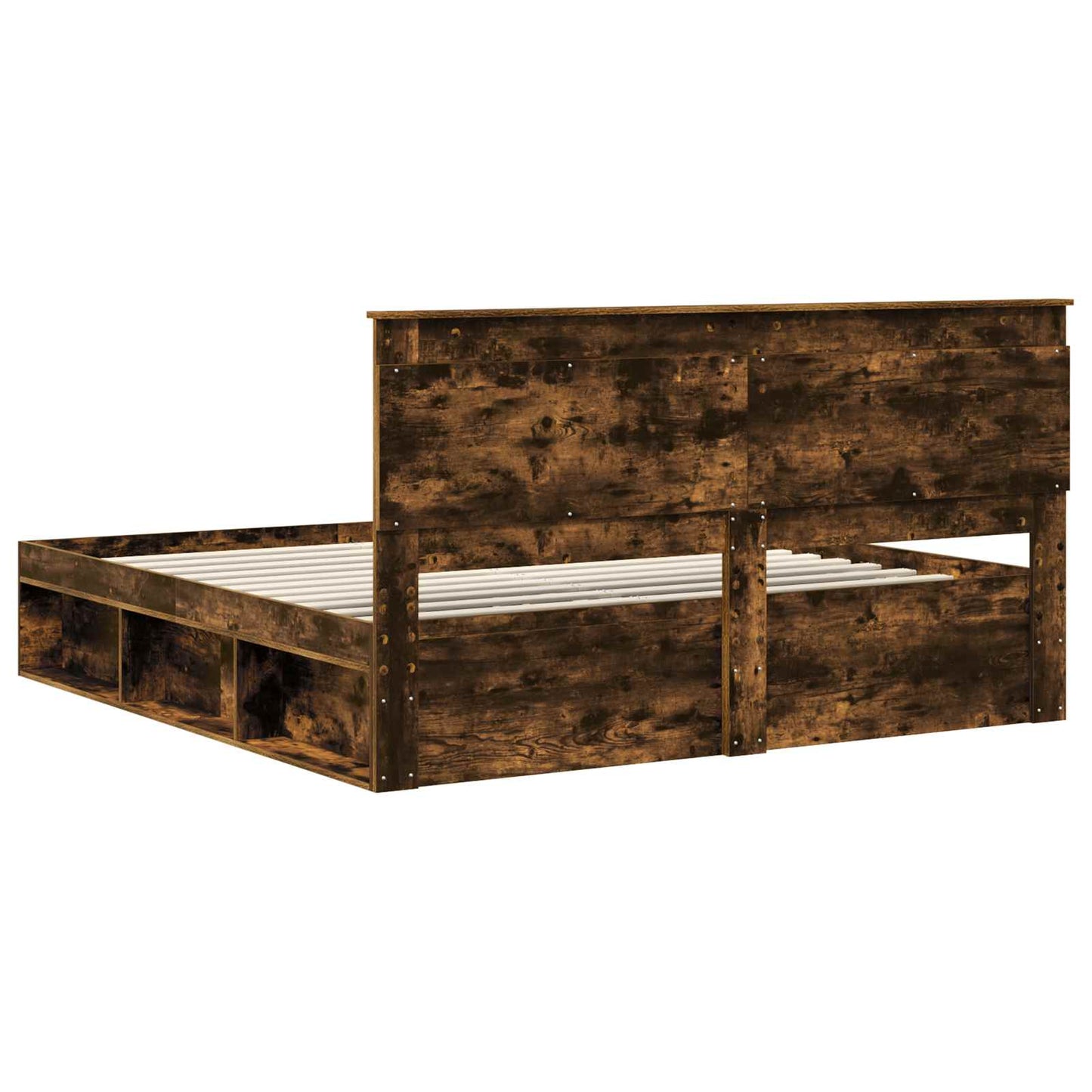 Bed Frame Smoked Oak 200 x 200 cm Solid Pine Wood