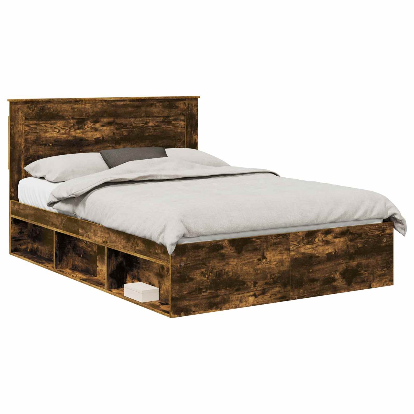 Bed Frame with Drawer Smoked Oak 150 x 200 cm Solid Pine Wood
