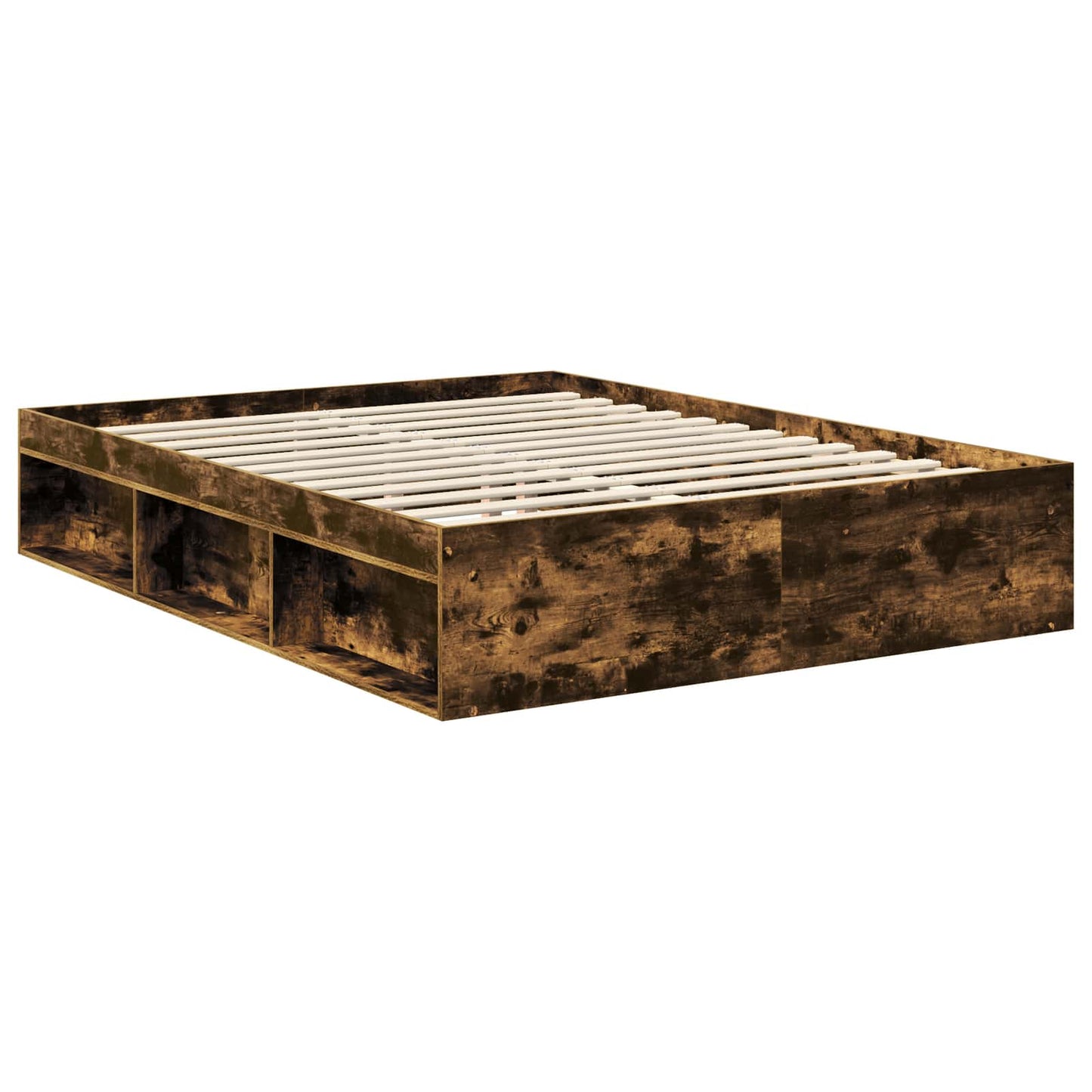 Bed Frame with Drawer Smoked Oak 150 x 200 cm Solid Pine Wood