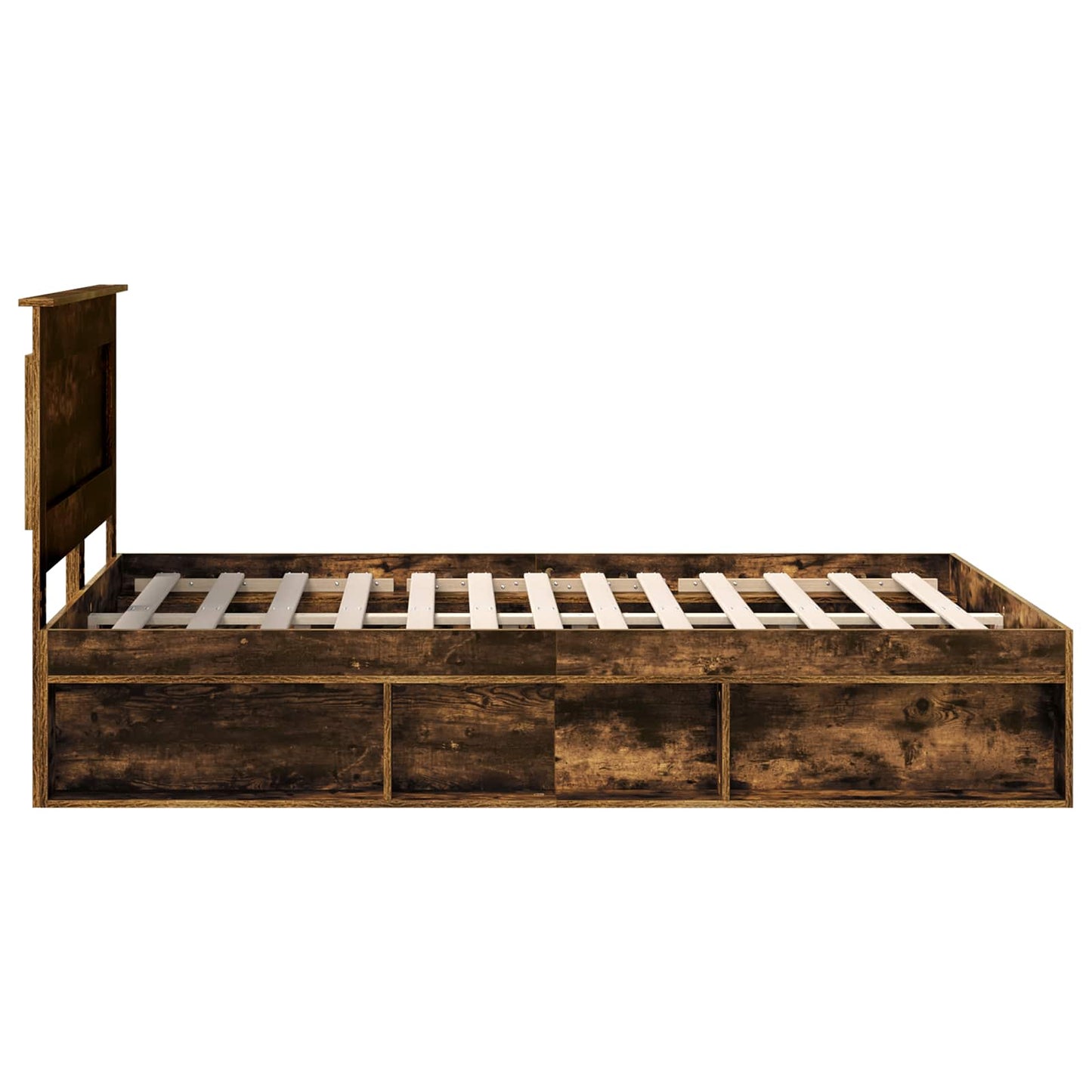 Bed Frame with Drawer Smoked Oak 150 x 200 cm Solid Pine Wood