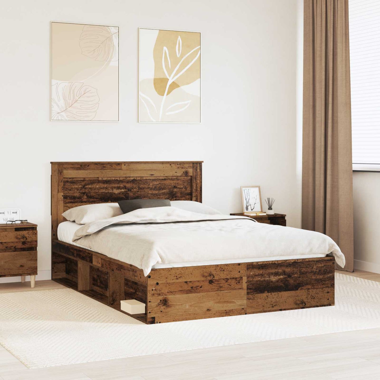 Bed Frame with Headboard Old Wood 150 x 200 cm Solid Pine Wood