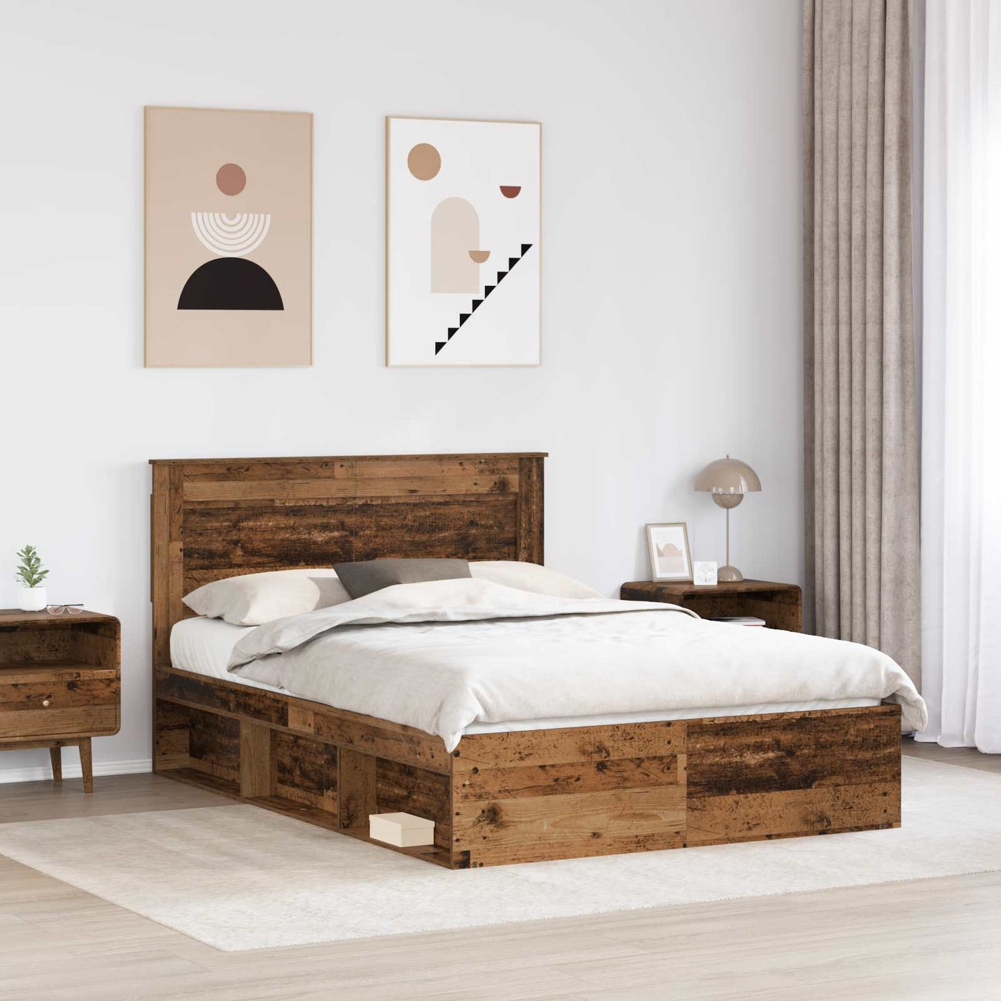 Bed Frame with Headboard Old Wood 150 x 200 cm Solid Pine Wood
