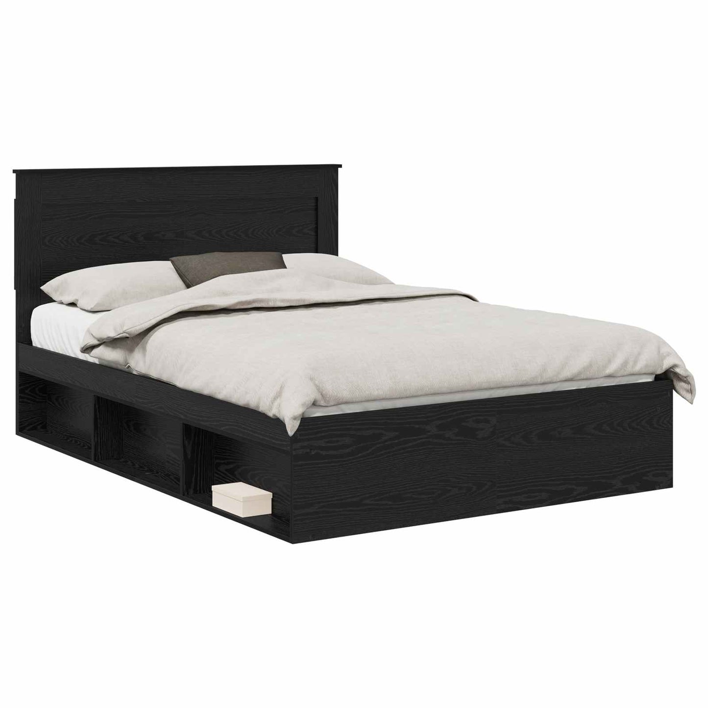 Bed Frame with Headboard Black 140 x 190 cm Solid Pine Wood