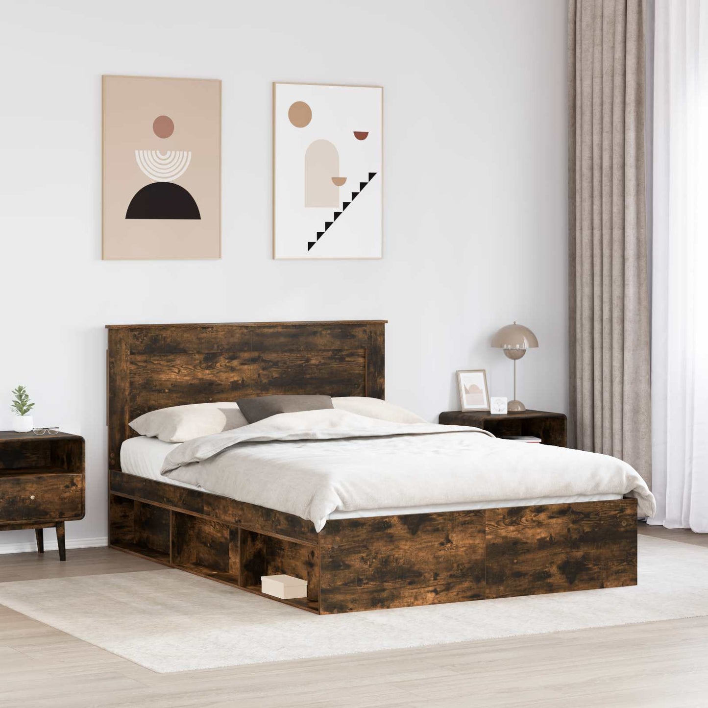 Bed Frame Smoked Oak 140 x 190 cm Solid Pine Wood
