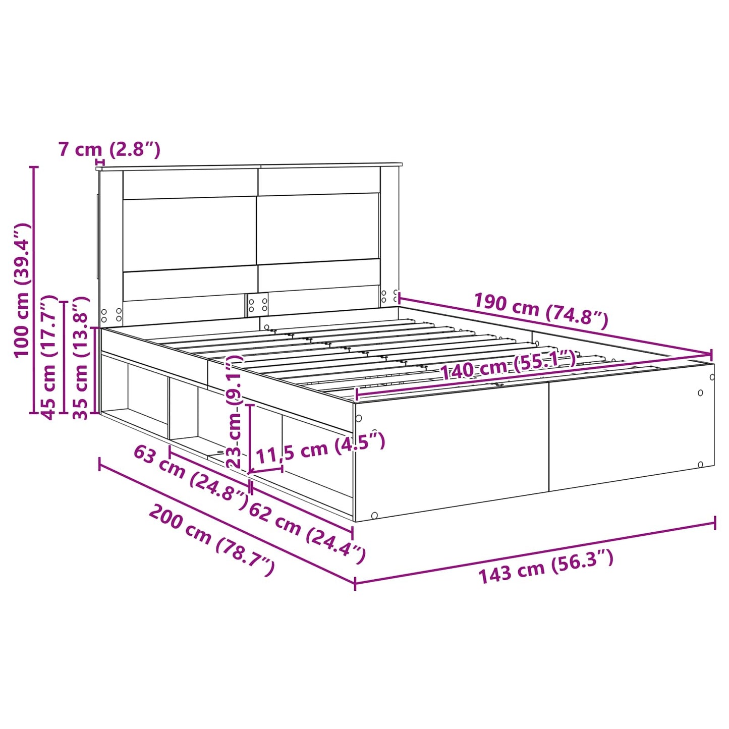 Bed Frame with Headboard Old Wood 140 x 190 cm Solid Pine Wood