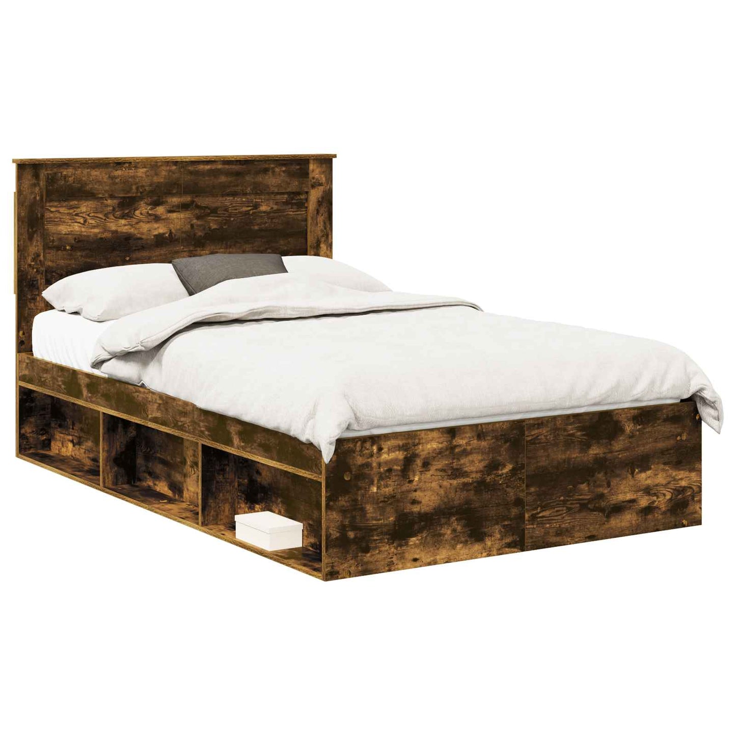 Bed Frame with Drawer Smoked Oak 135 x 190 cm Solid Pine Wood