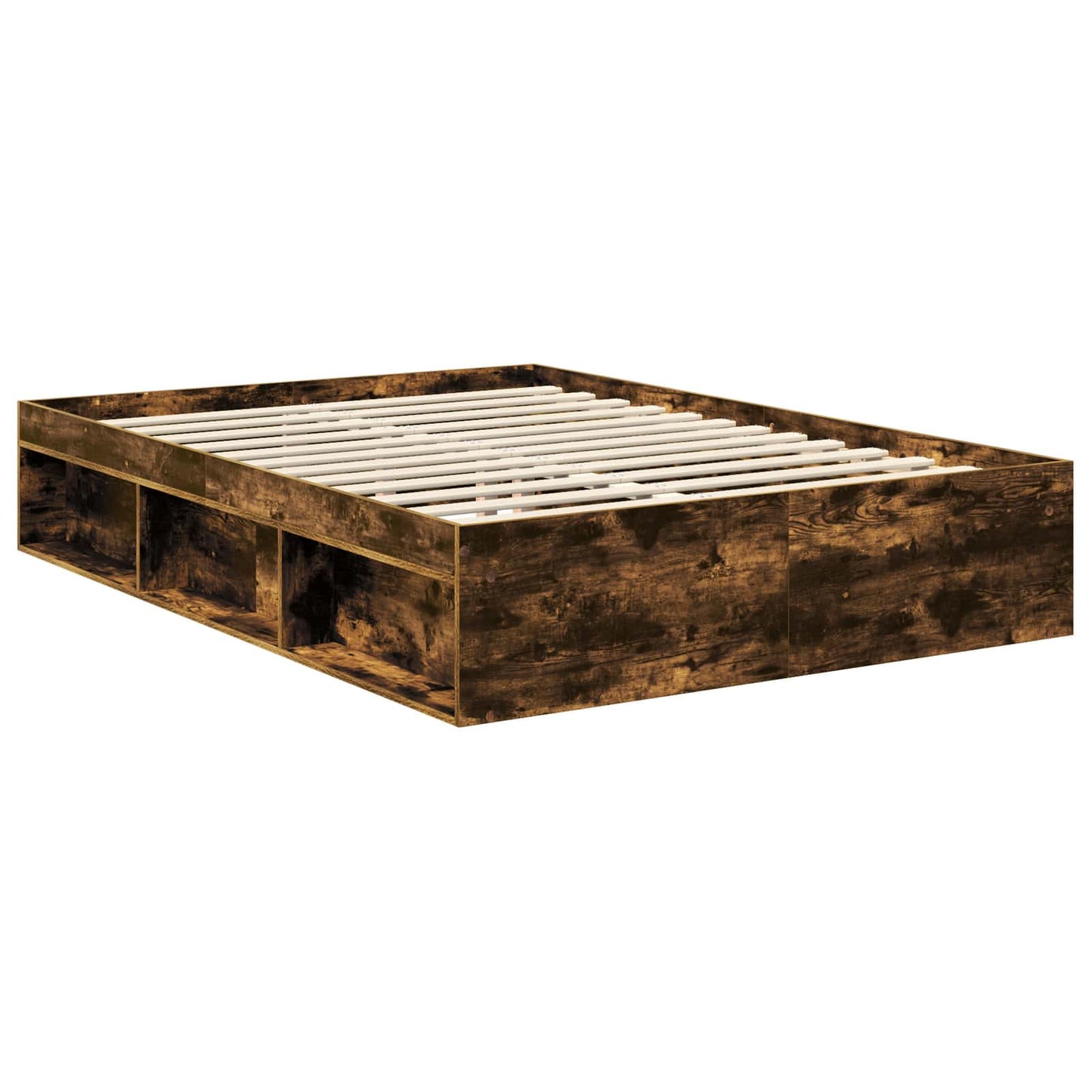 Bed Frame with Drawer Smoked Oak 135 x 190 cm Solid Pine Wood