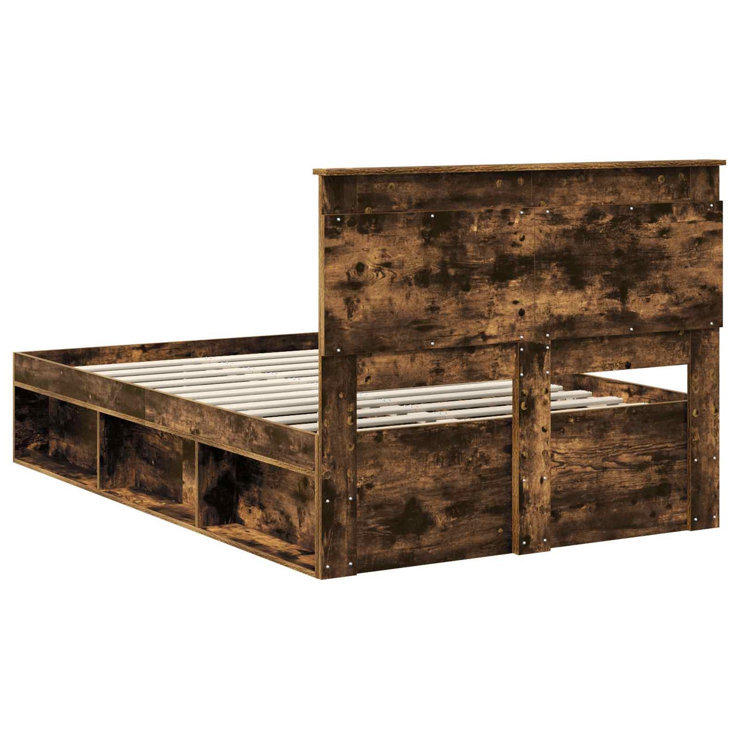 Bed Frame with Drawer Smoked Oak 135 x 190 cm Solid Pine Wood