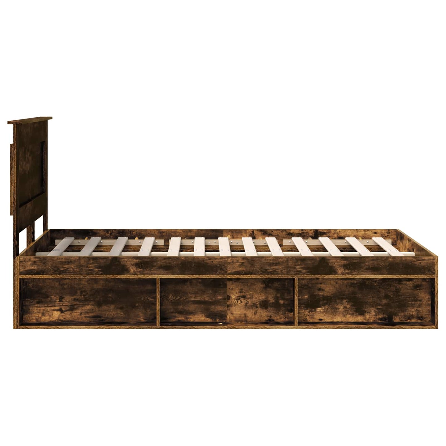 Bed Frame with Drawer Smoked Oak 135 x 190 cm Solid Pine Wood