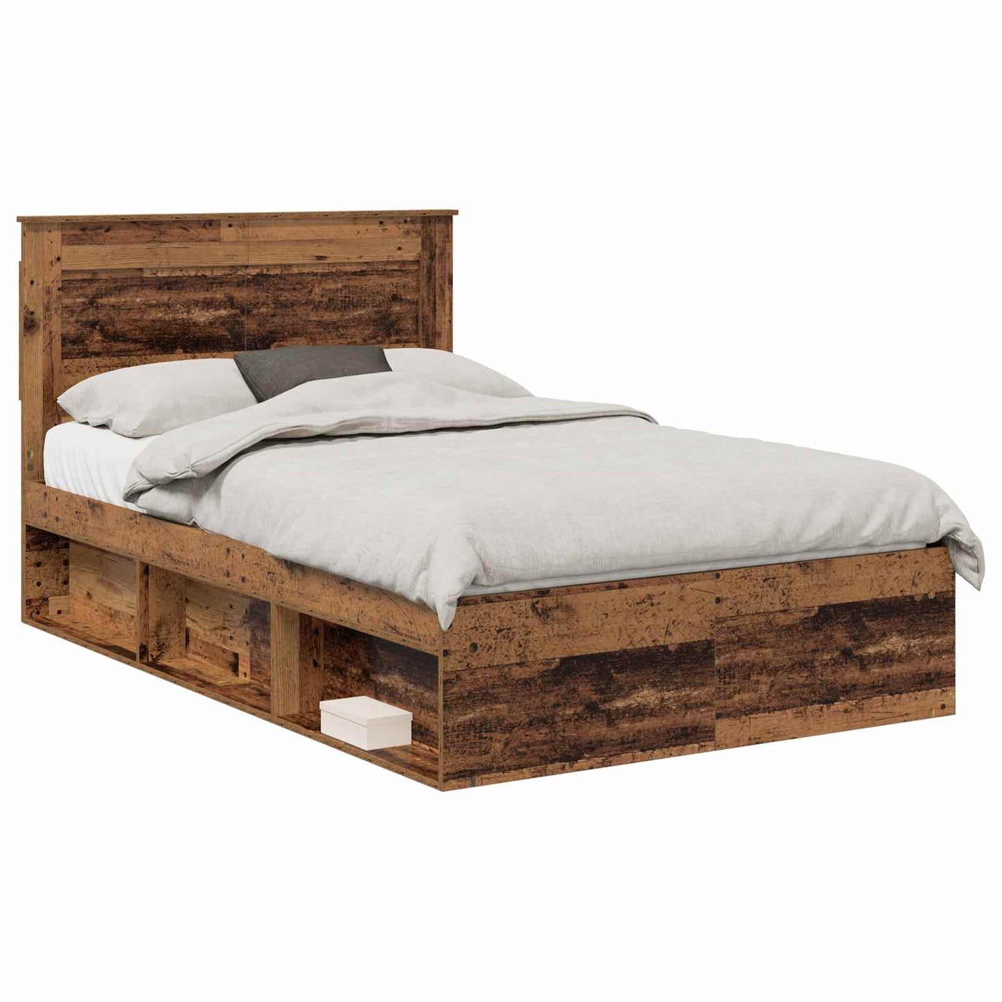 Bed Frame with Headboard Old Wood 135 x 190 cm Solid Pine Wood