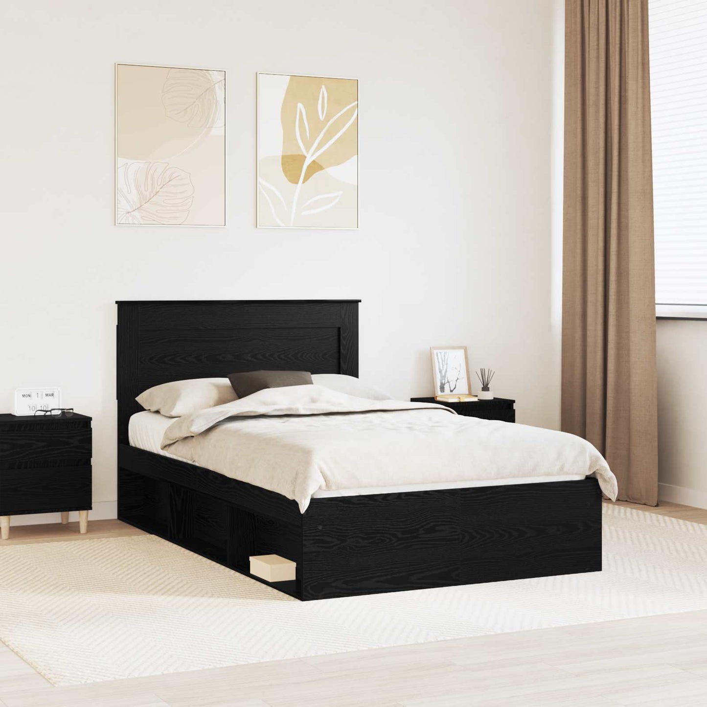 Bed Frame with Drawer Plain Black 120 x 190 cm Solid Pine Wood