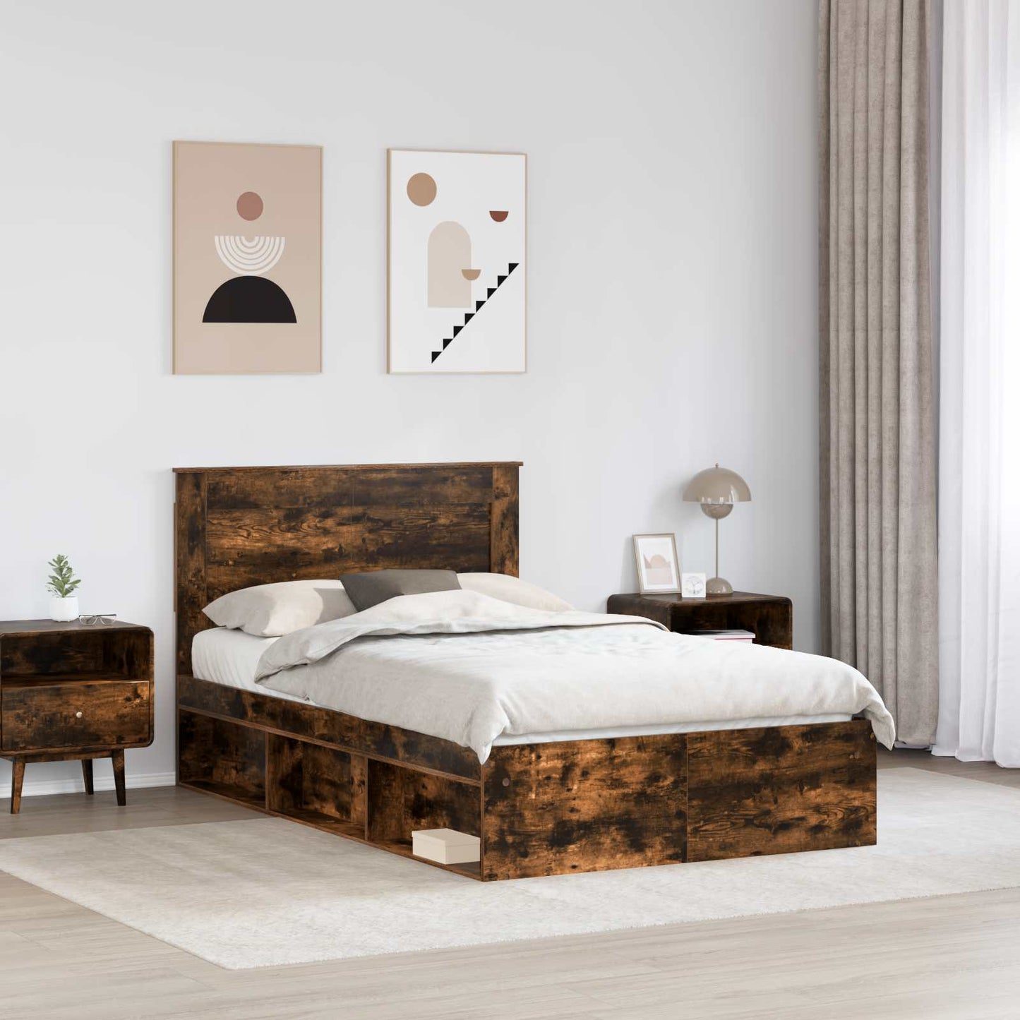 Bed Frame with Drawer Smoked Oak 120 x 190 cm Solid Pine Wood