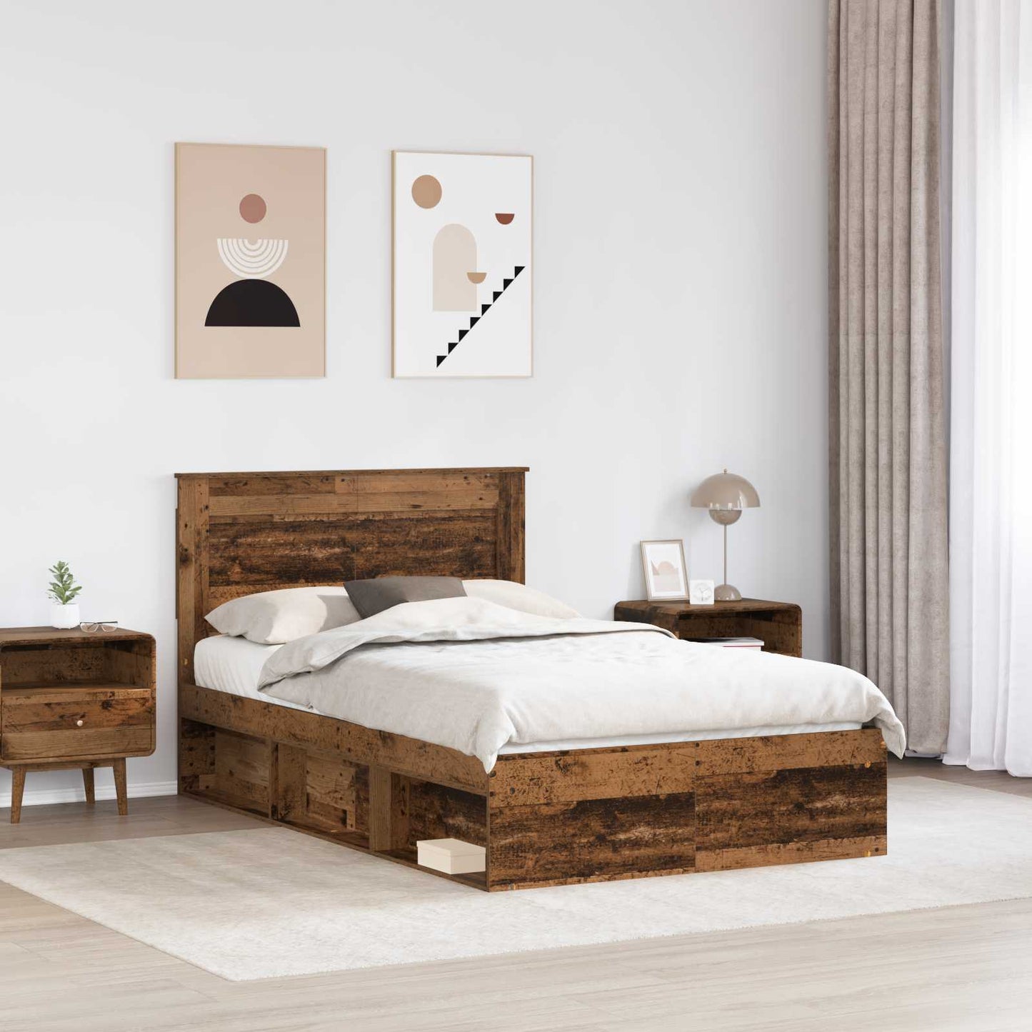 Bed Frame with Headboard Old Wood 120 x 190 cm Solid Pine Wood
