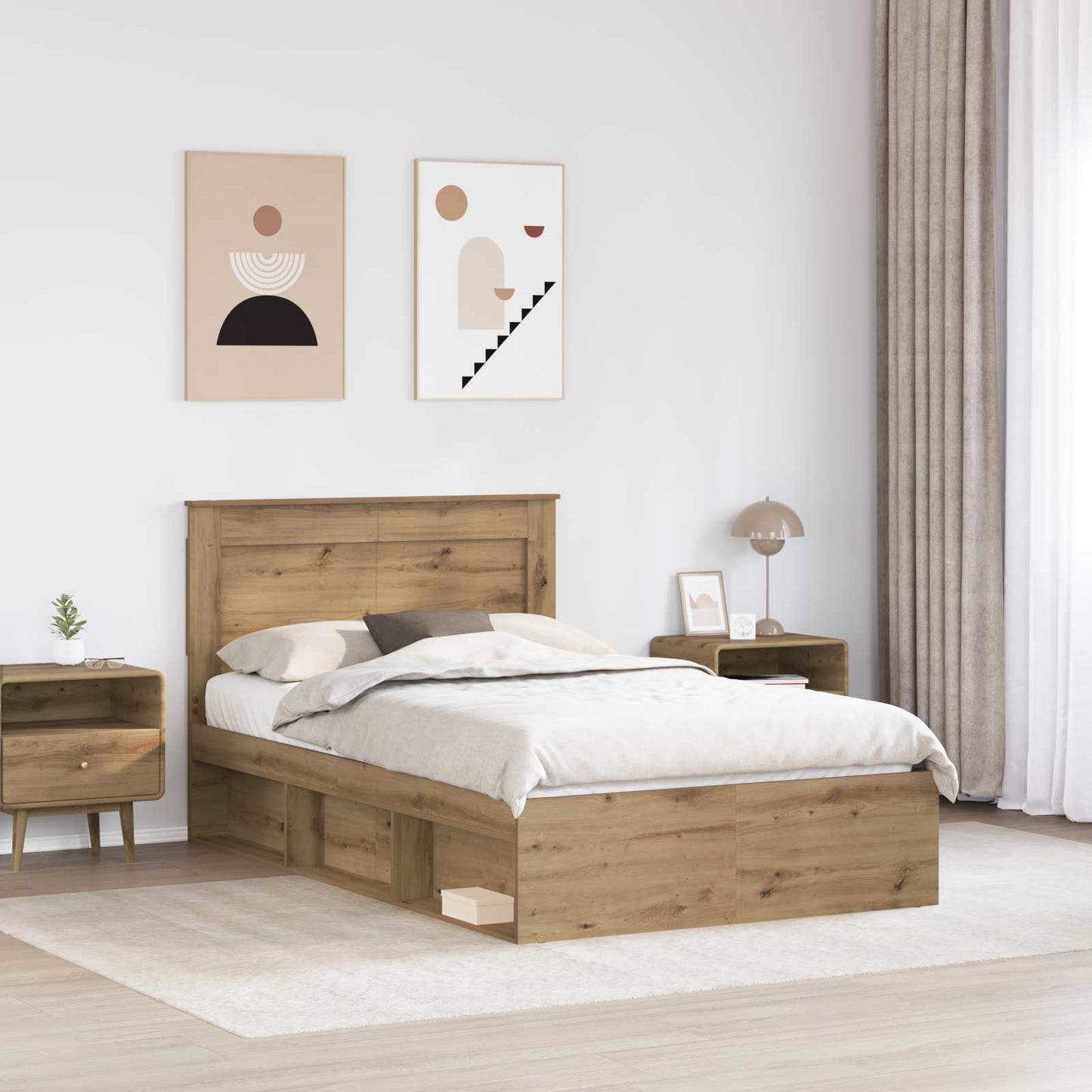 Bed Frame Artisian Oak 120 x 190 cm Solid Pine Wood