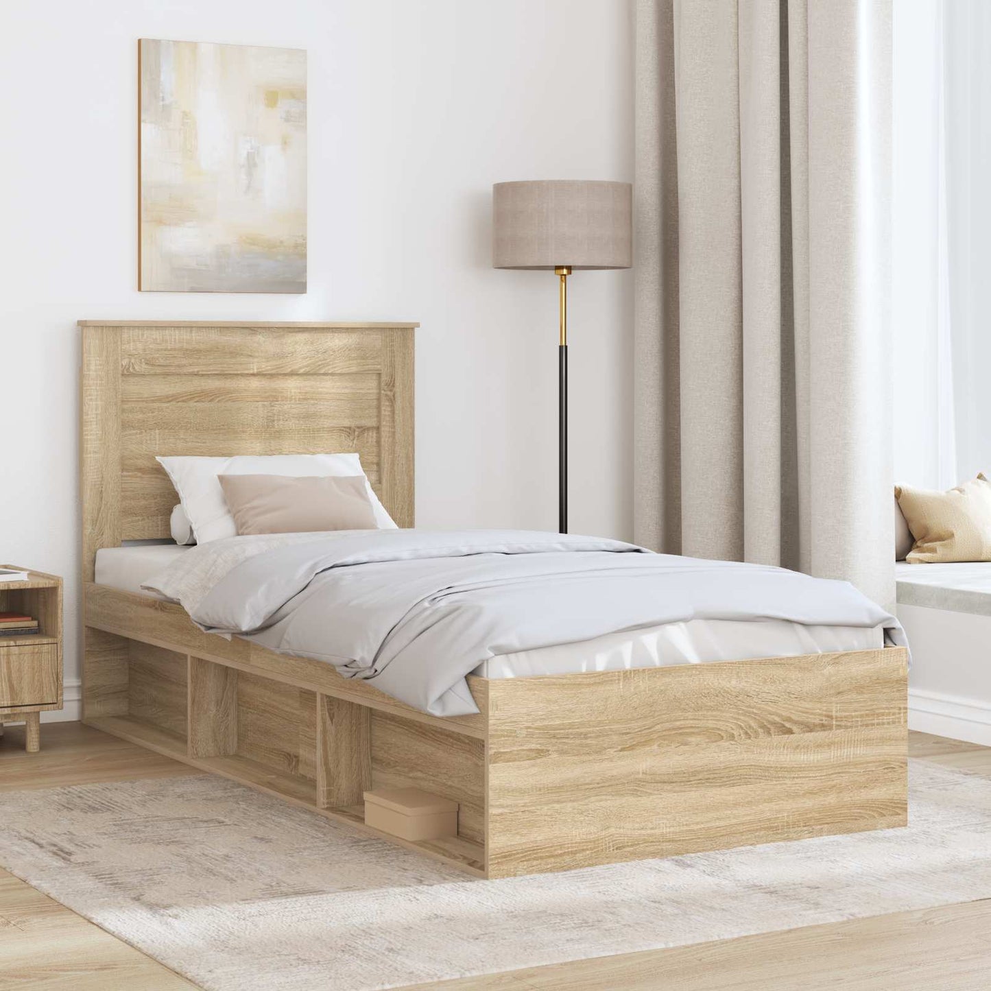 Bed Frame with Headboard Sonoma 100 x 200 cm Solid Pine Wood