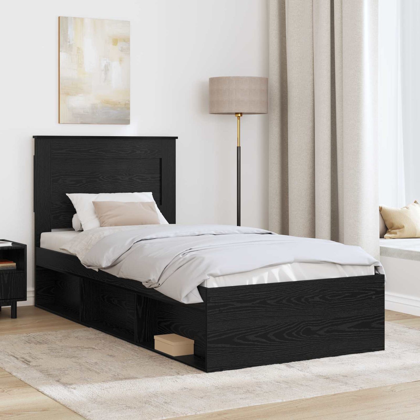 Bed Frame with Headboard Black 90 x 190 cm Solid Pine Wood